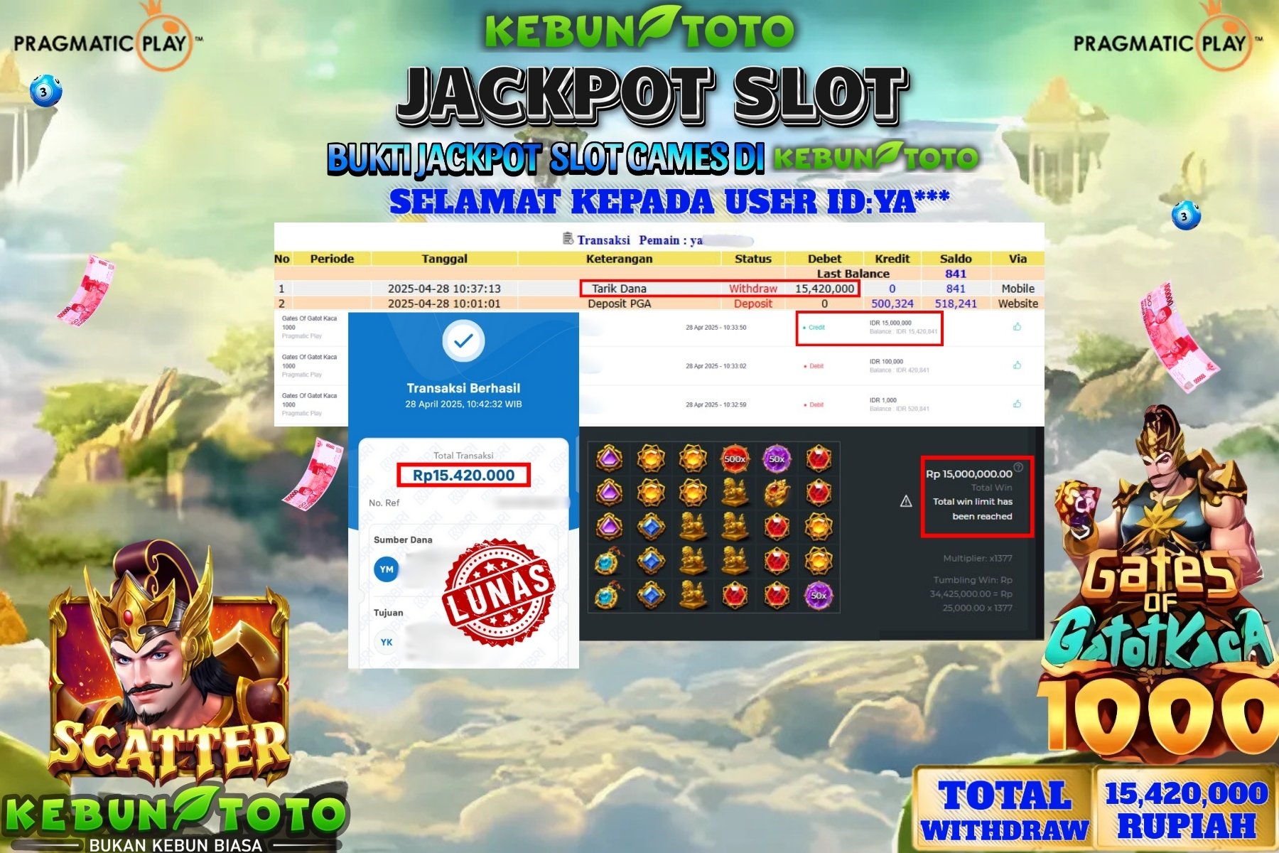 KEBUNTOTO JACKPOT SLOT GATES OF GATOT KACA 1OOO Rp 15.420.000 ,- LUNAS