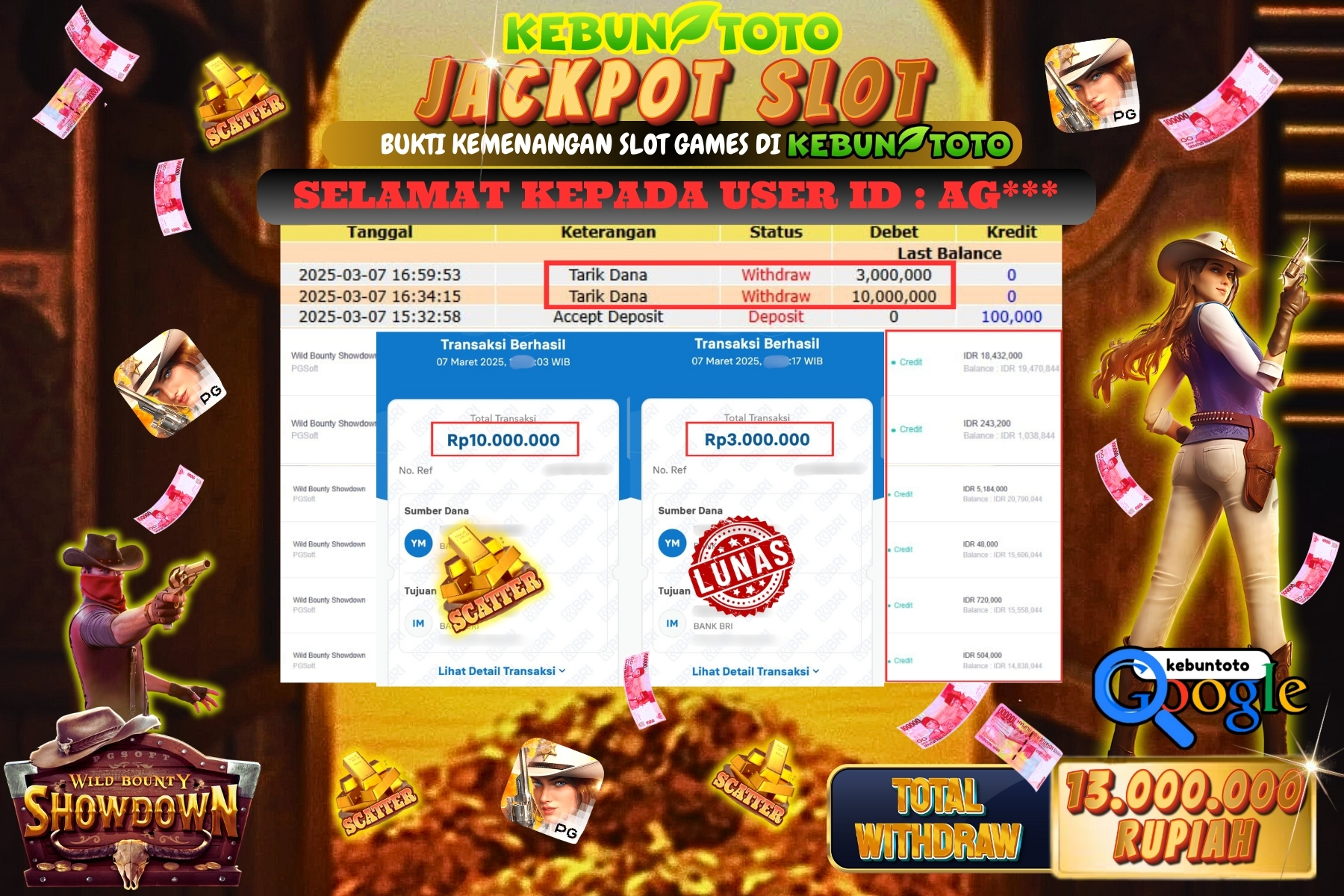 KEBUNTOTO JACKPOT, SLOT WILD BOUNTY SHOWDOWN Sebesar Rp 13.000.000,- LUNAS