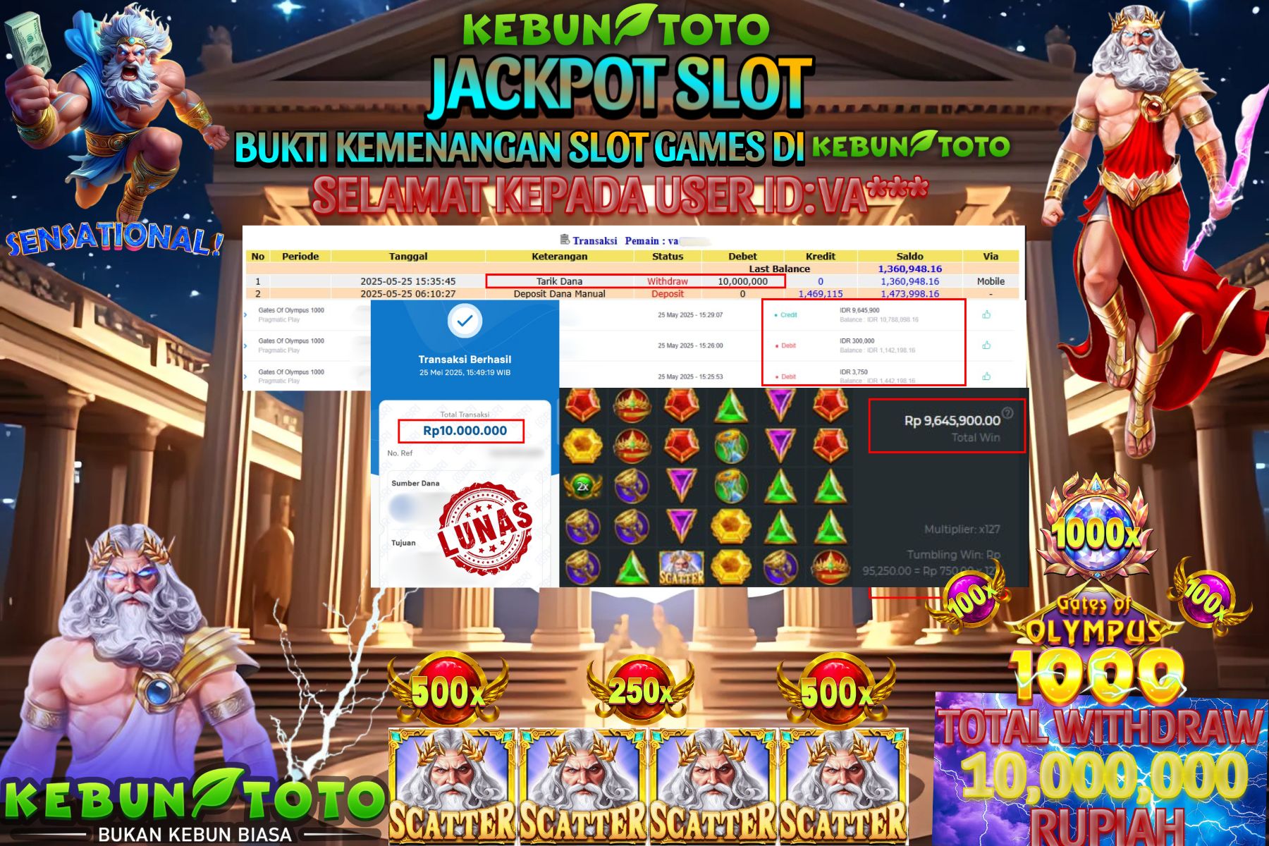 KEBUNTOTO JACKPOT SLOT GATES OF OLYMPUS 1000 Rp 10.000.000,- LUNAS