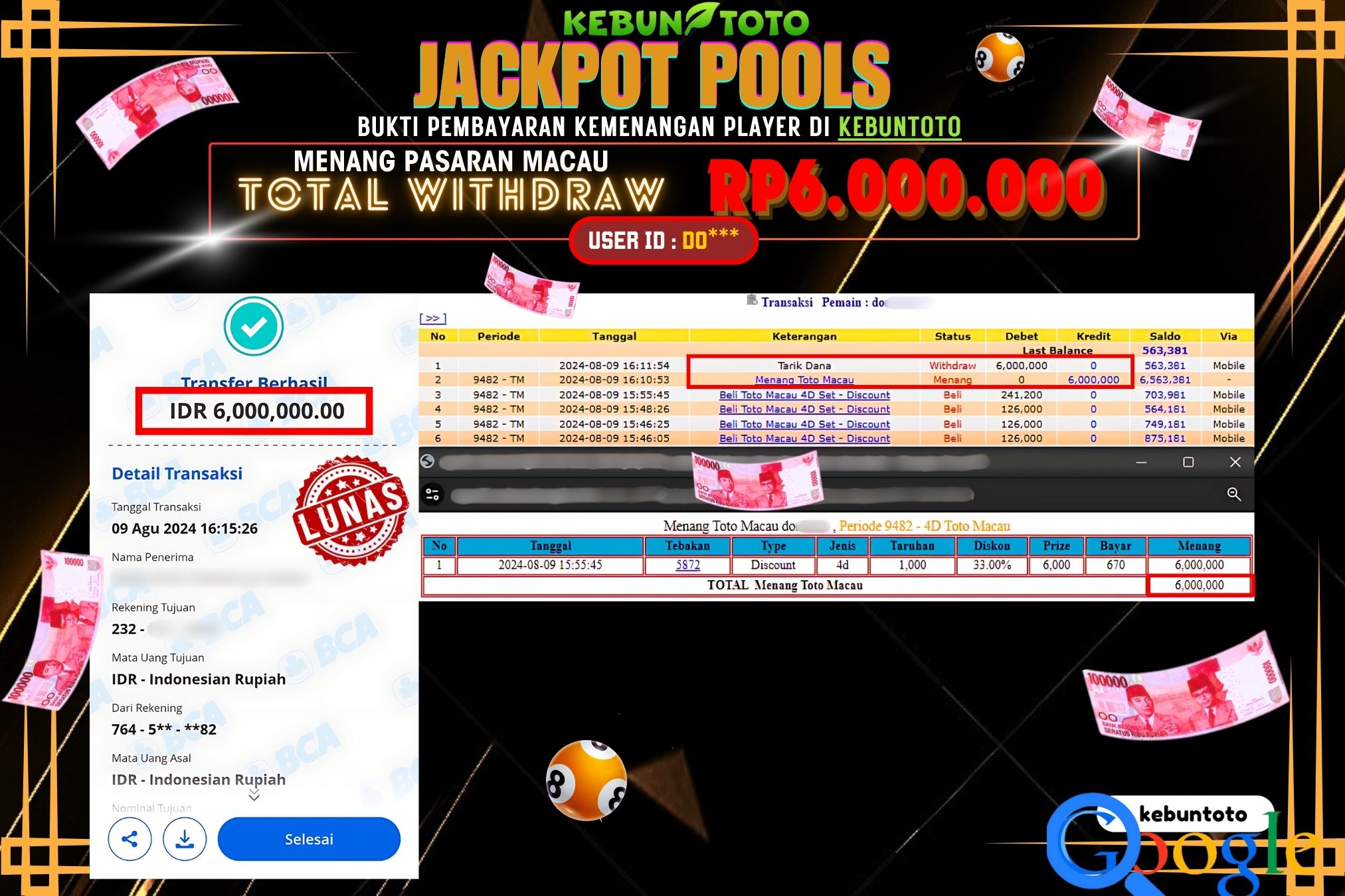 KEBUNTOTO JACKPOT TOGEL PASARAN MACAU Rp.6.000.000,- LUNAS