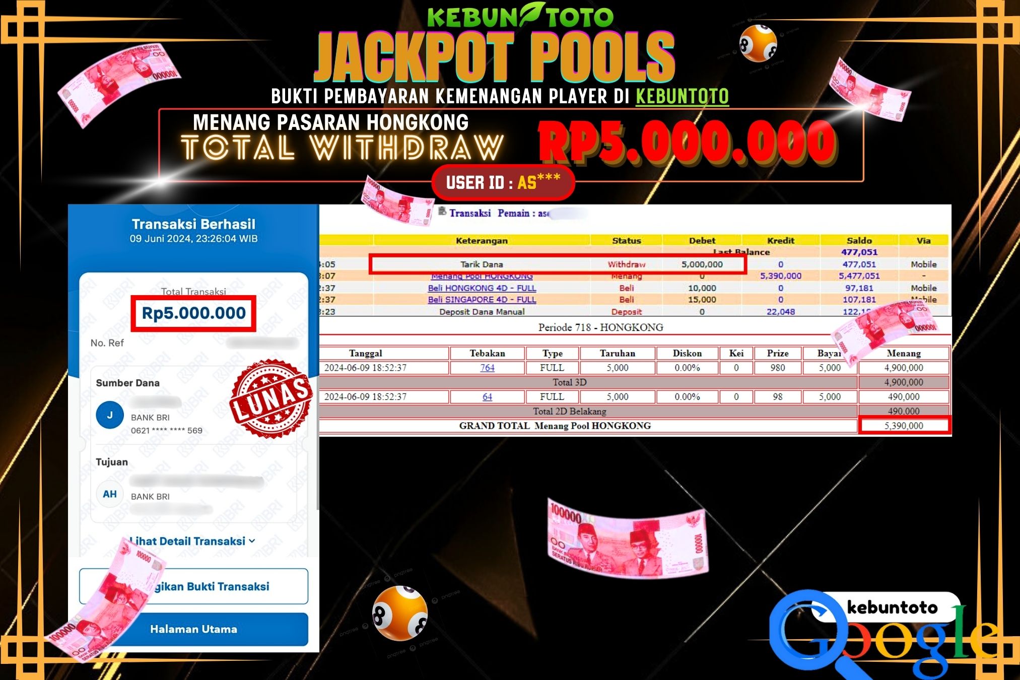 KEBUNTOTO JACKPOT TOGEL PASARAN HONGKONG Rp.5.000.000,- LUNAS