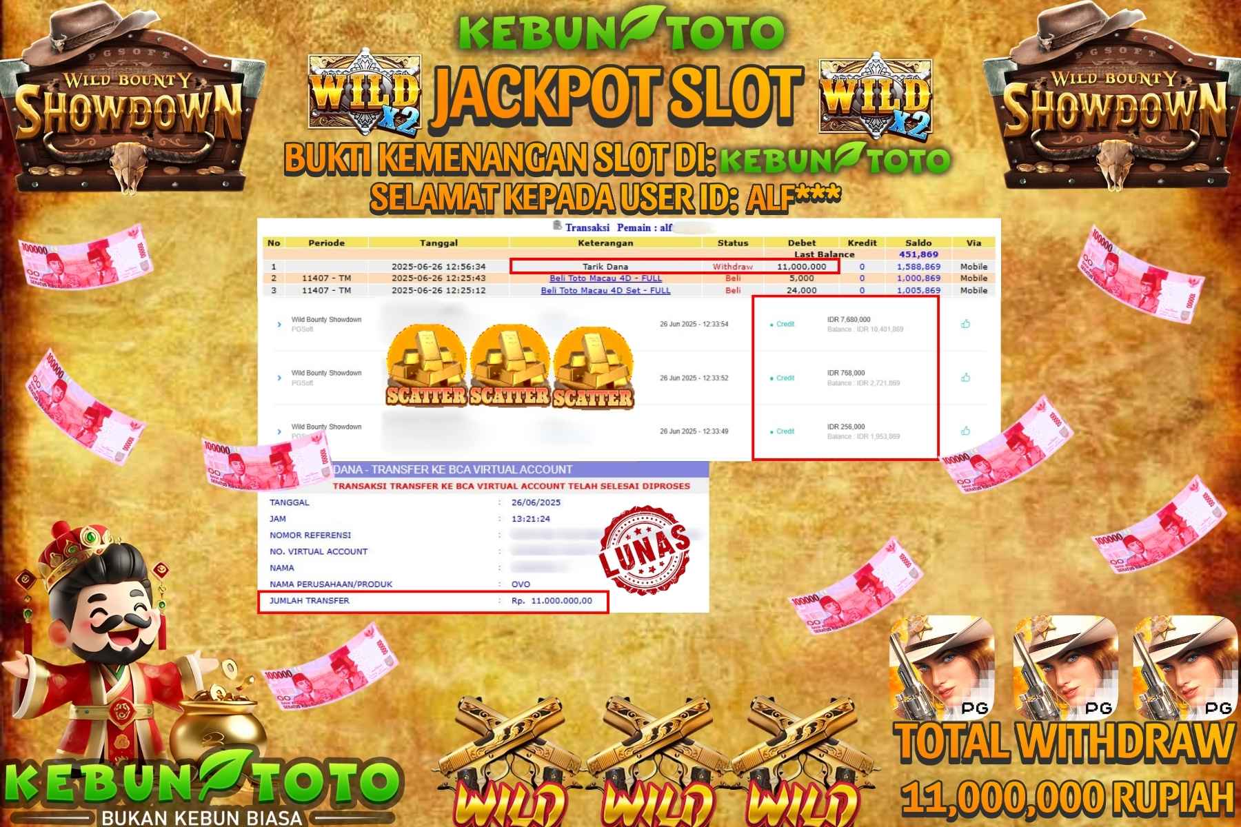 Bukti Kemenangan Rp 11.000.000 SLOT WILD BOUNTY SHOWDOWN di KEBUNTOTO!