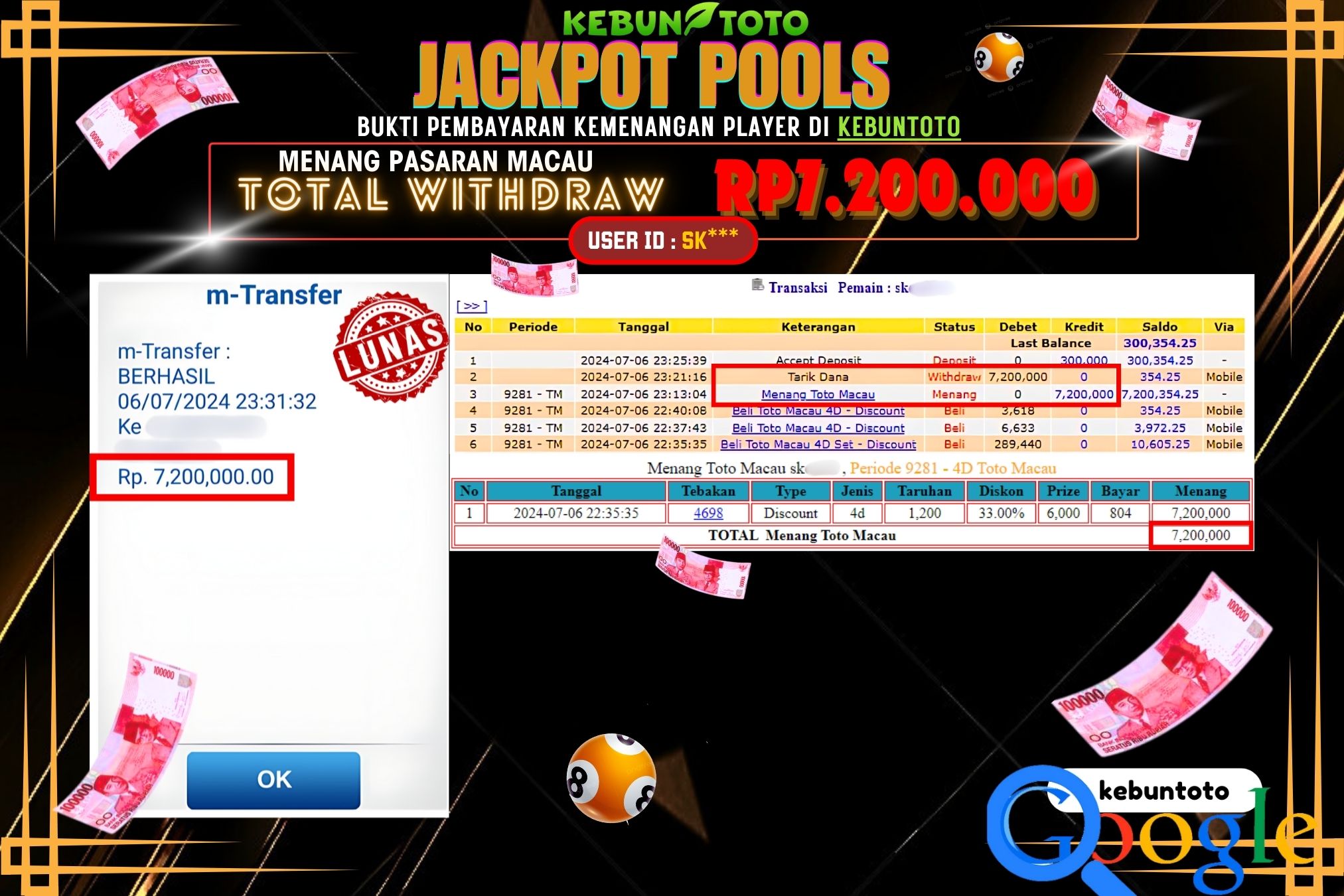 KEBUNTOTO JACKPOT TOGEL PASARAN MACAU Rp.7.200.000,- LUNAS
