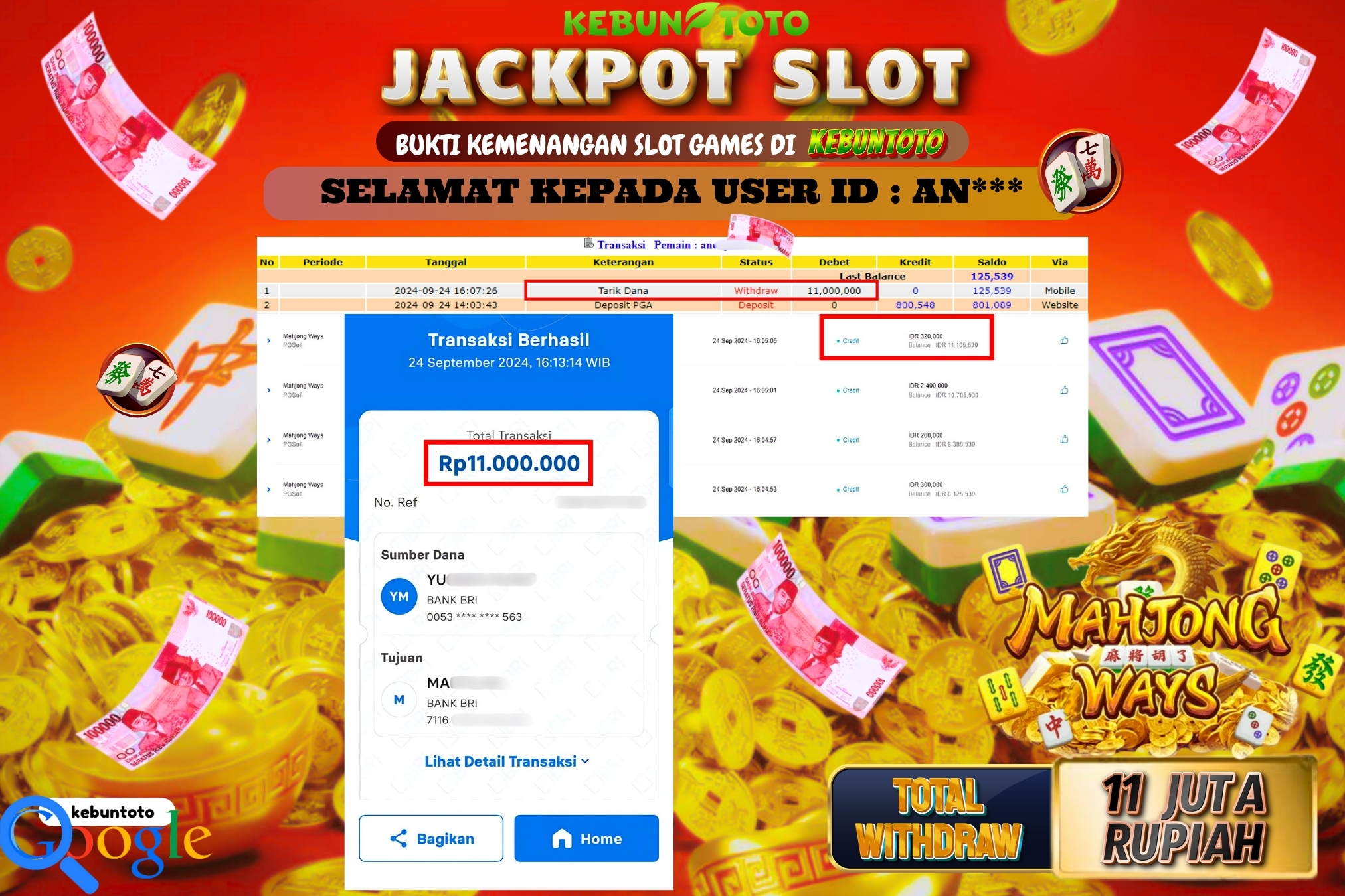 KEBUNTOTO JACKPOT SLOT MAHJONG WAYS Rp.11.000.000,- LUNAS