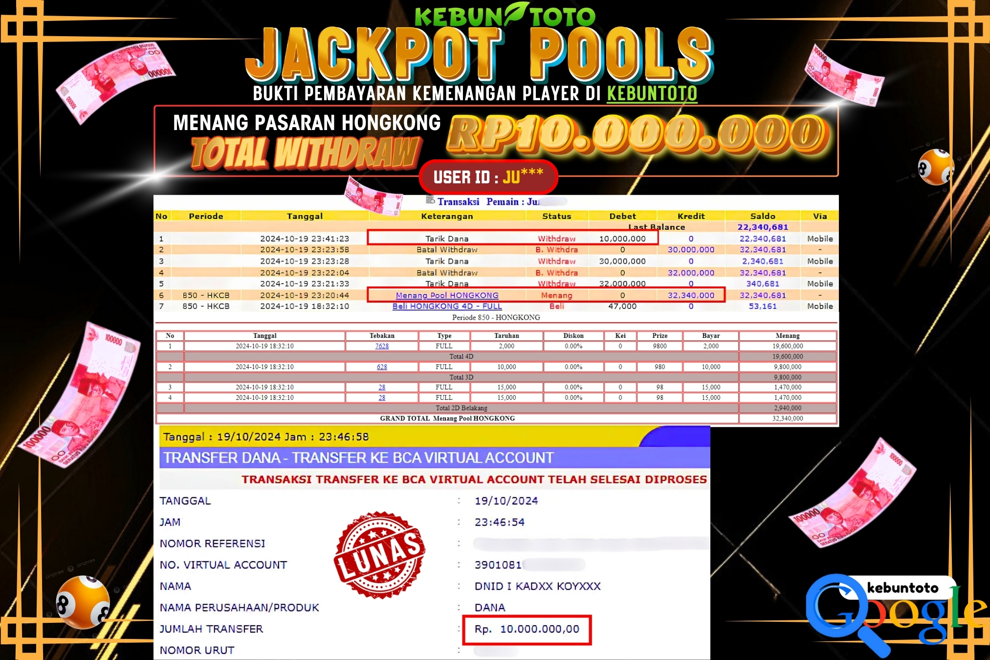 KEBUNTOTO JACKPOT TOGEL PASARAN HONGKONG Rp.10.000.000,- LUNAS