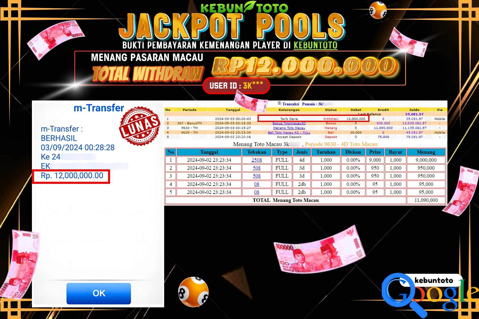 KEBUNTOTO JACKPOT TOGEL PASARAN MACAU Rp.12.000.000,- LUNAS