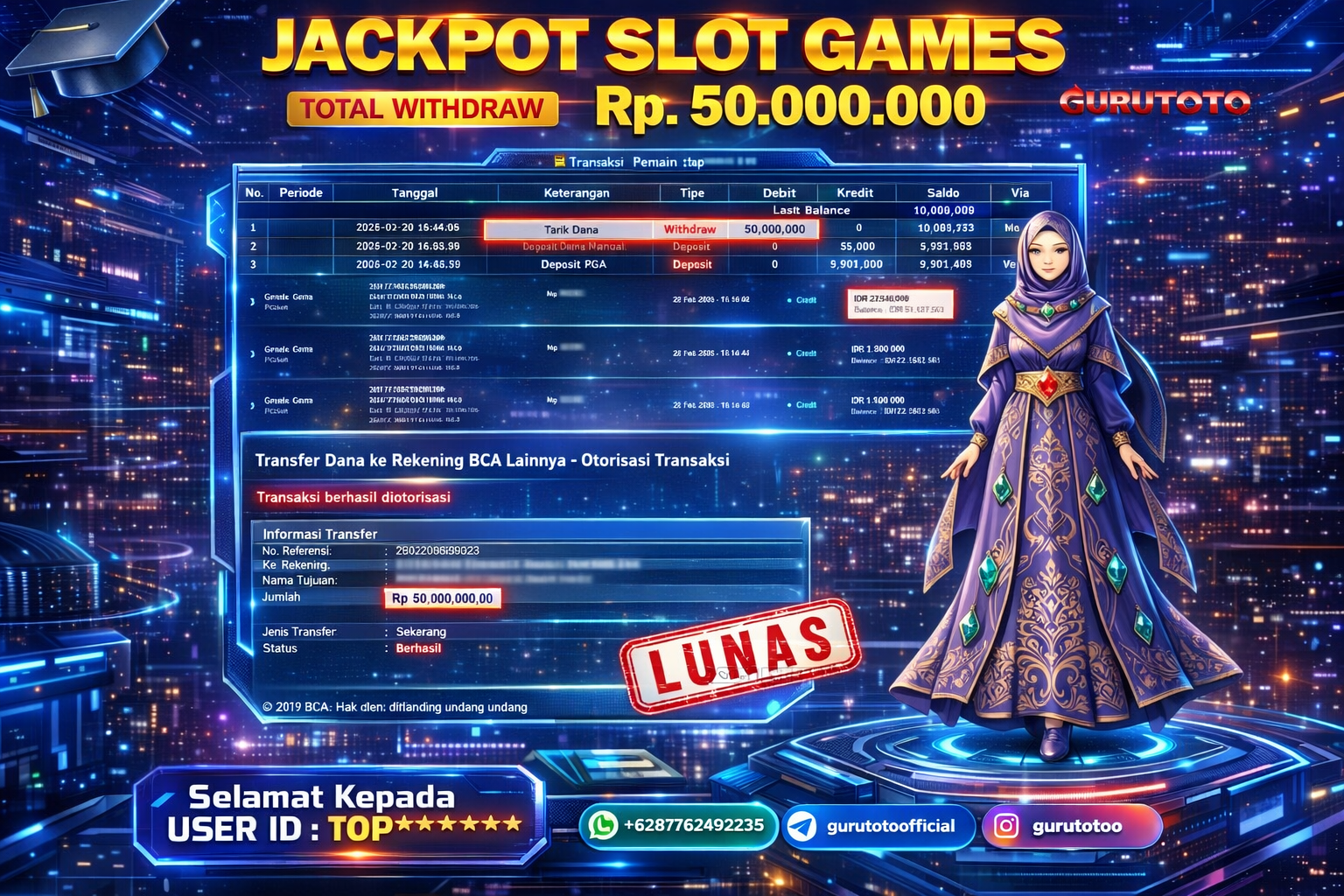 Bukti Kemenangan Rp 50.000.000 GARUDA GEMS di GURUTOTO !