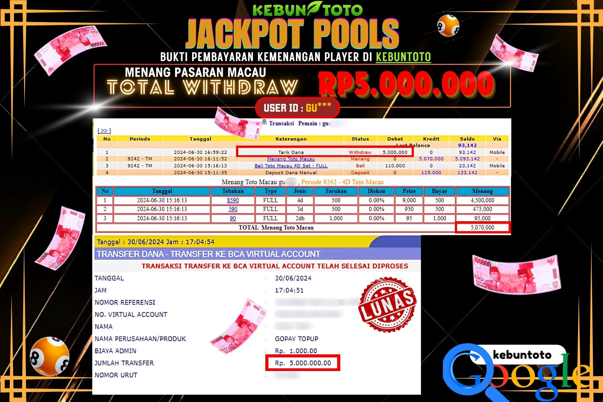 KEBUNTOTO JACKPOT TOGEL PASARAN MACAU Rp.5.000.000,- LUNAS