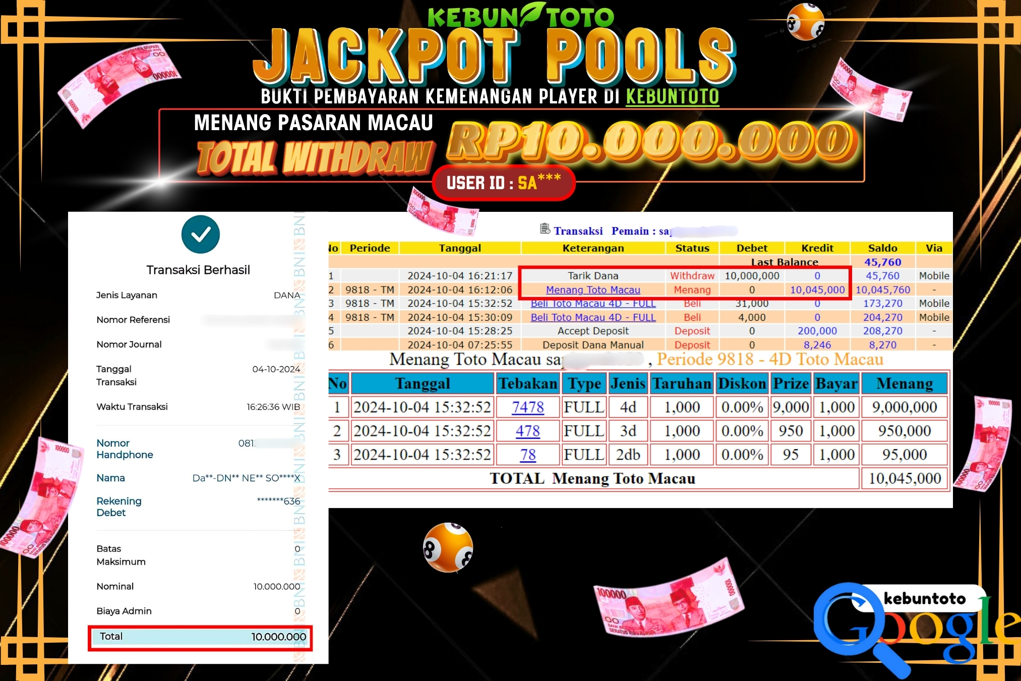 KEBUNTOTO JACKPOT TOGEL PASARAN MACAU Rp.10.000.000,- LUNAS
