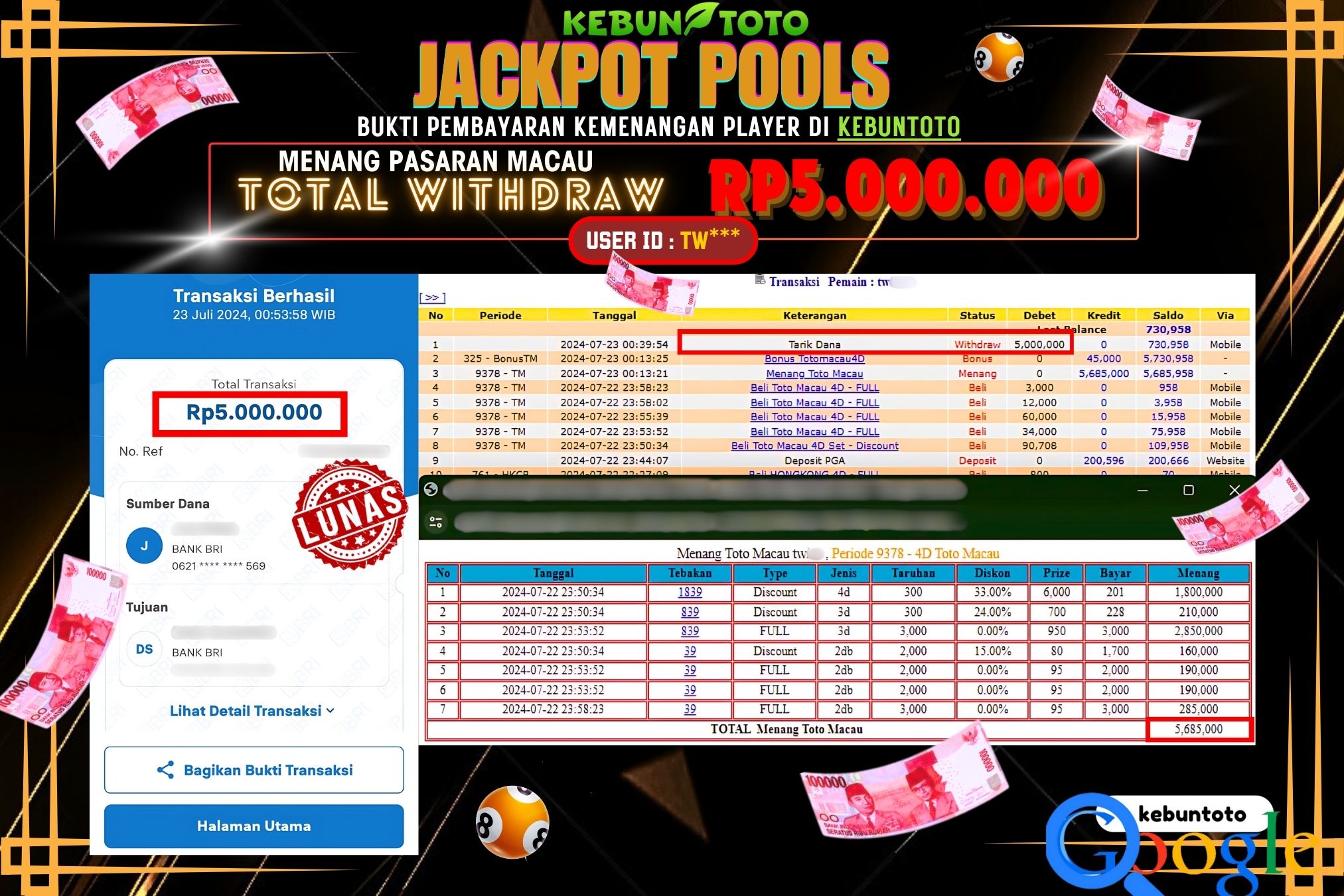KEBUNTOTO JACKPOT TOGEL PASARAN MACAU Rp.5.000.000,- LUNAS