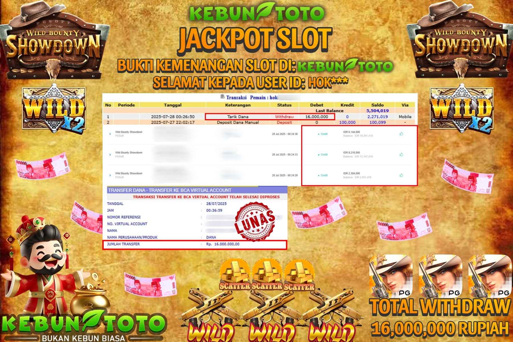 Bukti Kemenangan Rp 16.000.000 SLOT WILD BOUNTY SHOWDOWN di KEBUNTOTO!