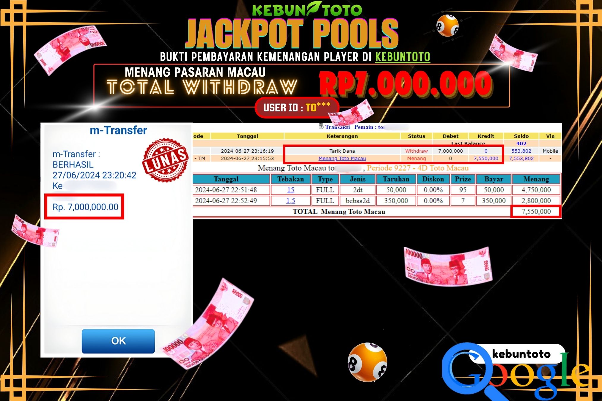 KEBUNTOTO JACKPOT TOGEL PASARAN MACAU Rp.7.000.000,- LUNAS