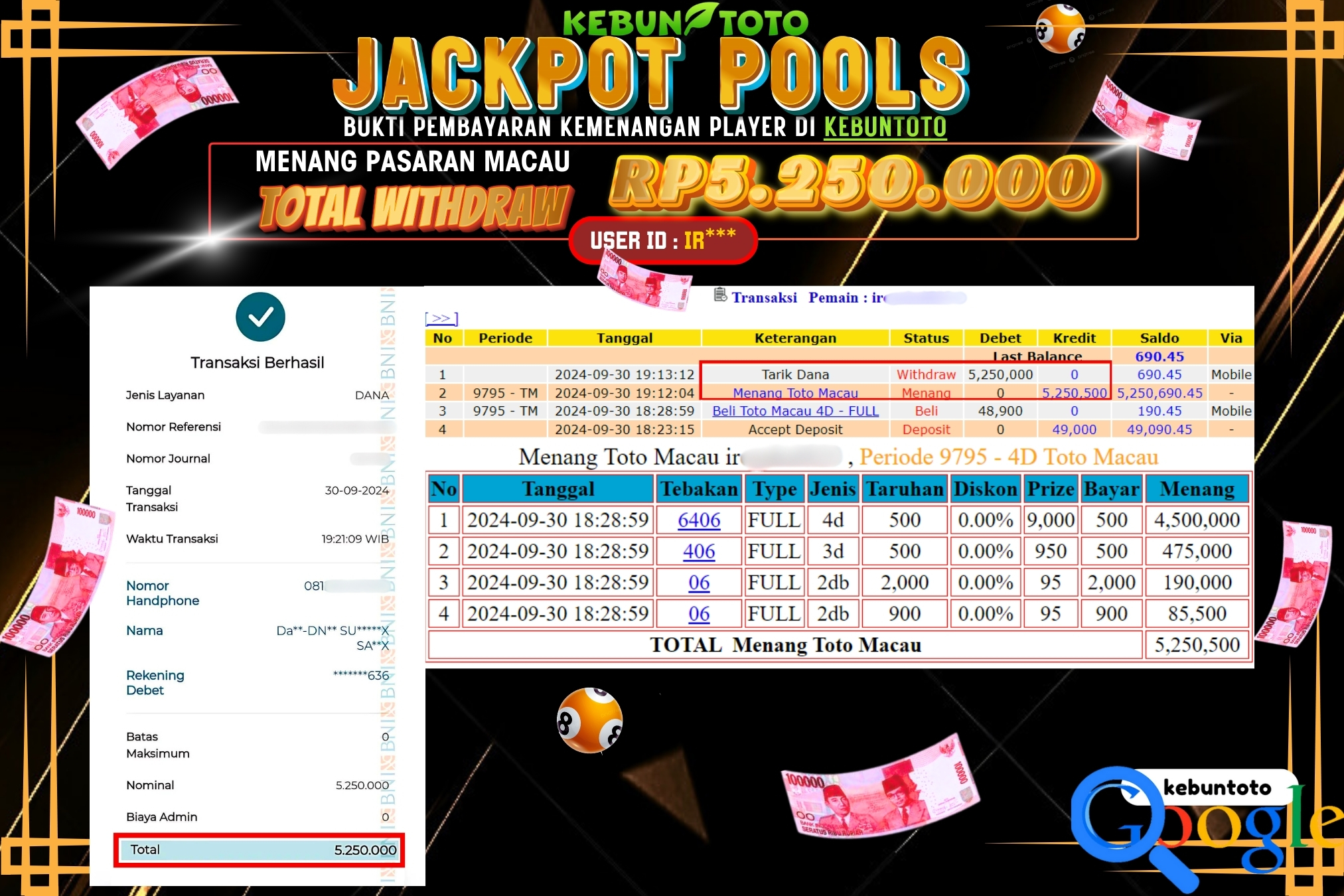 KEBUNTOTO JACKPOT TOGEL PASARAN MACAU Rp.5.250.000,- LUNAS