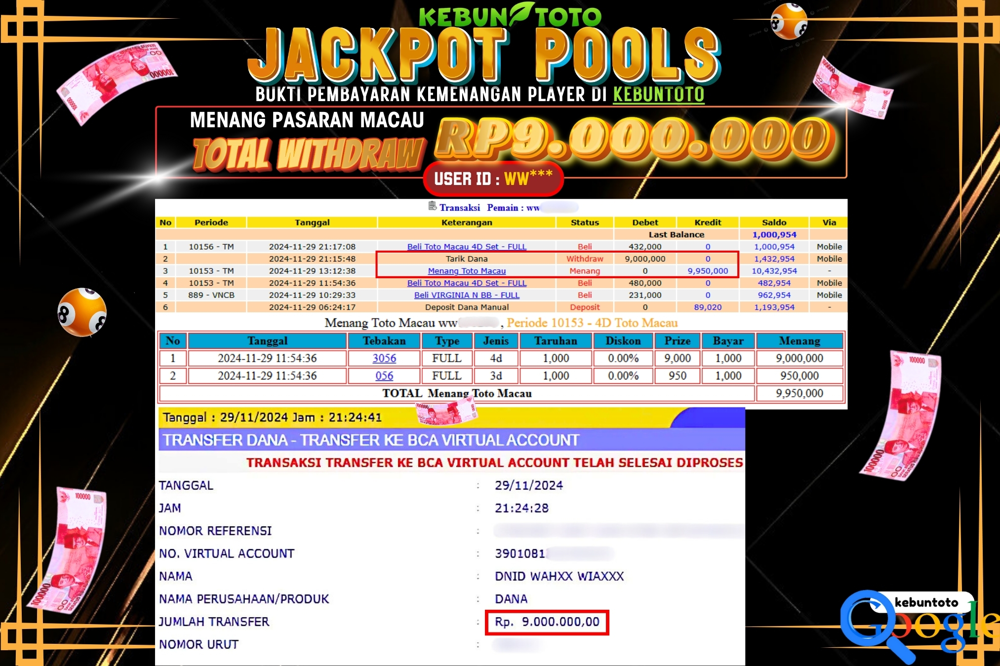 KEBUNTOTO JACKPOT TOGEL PASARAN MACAU Rp.9.000.000,- LUNAS