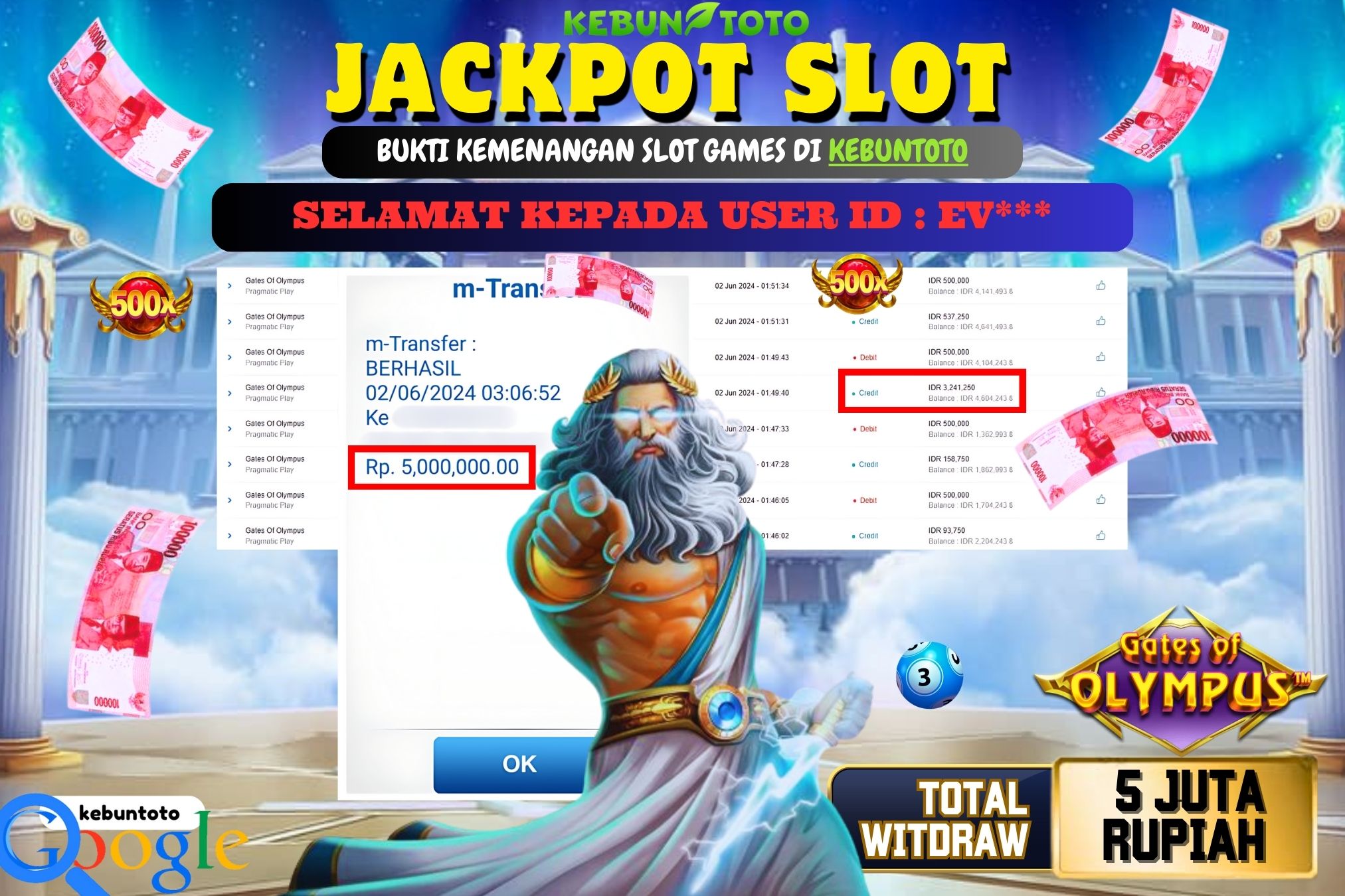KEBUNTOTO JACKPOT SLOT GATES OF OLYMPUS Rp.5.000.000,- LUNAS