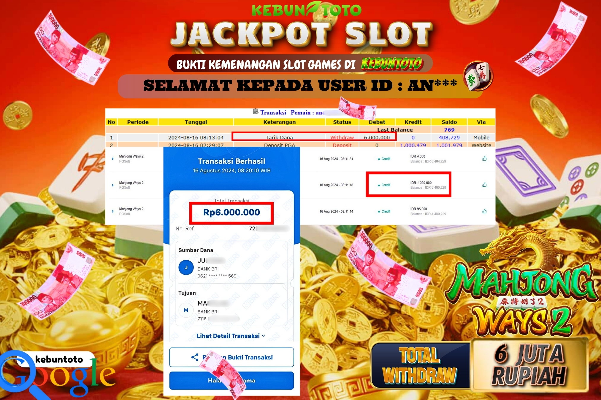 KEBUNTOTO JACKPOT SLOT MAHJONG WAYS 2 Rp.11.931.000,- LUNAS