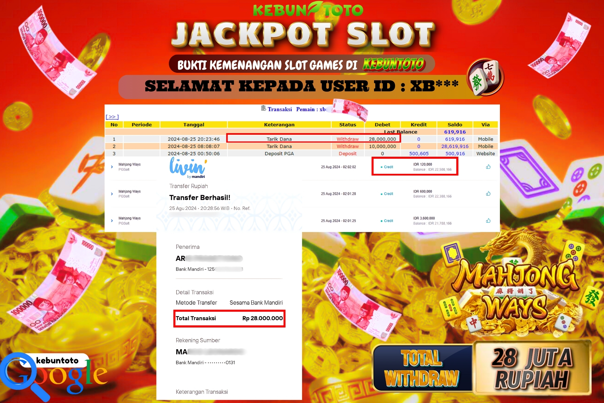KEBUNTOTO JACKPOT SLOT MAHJONG WAYS Rp.28.000.000,- LUNAS