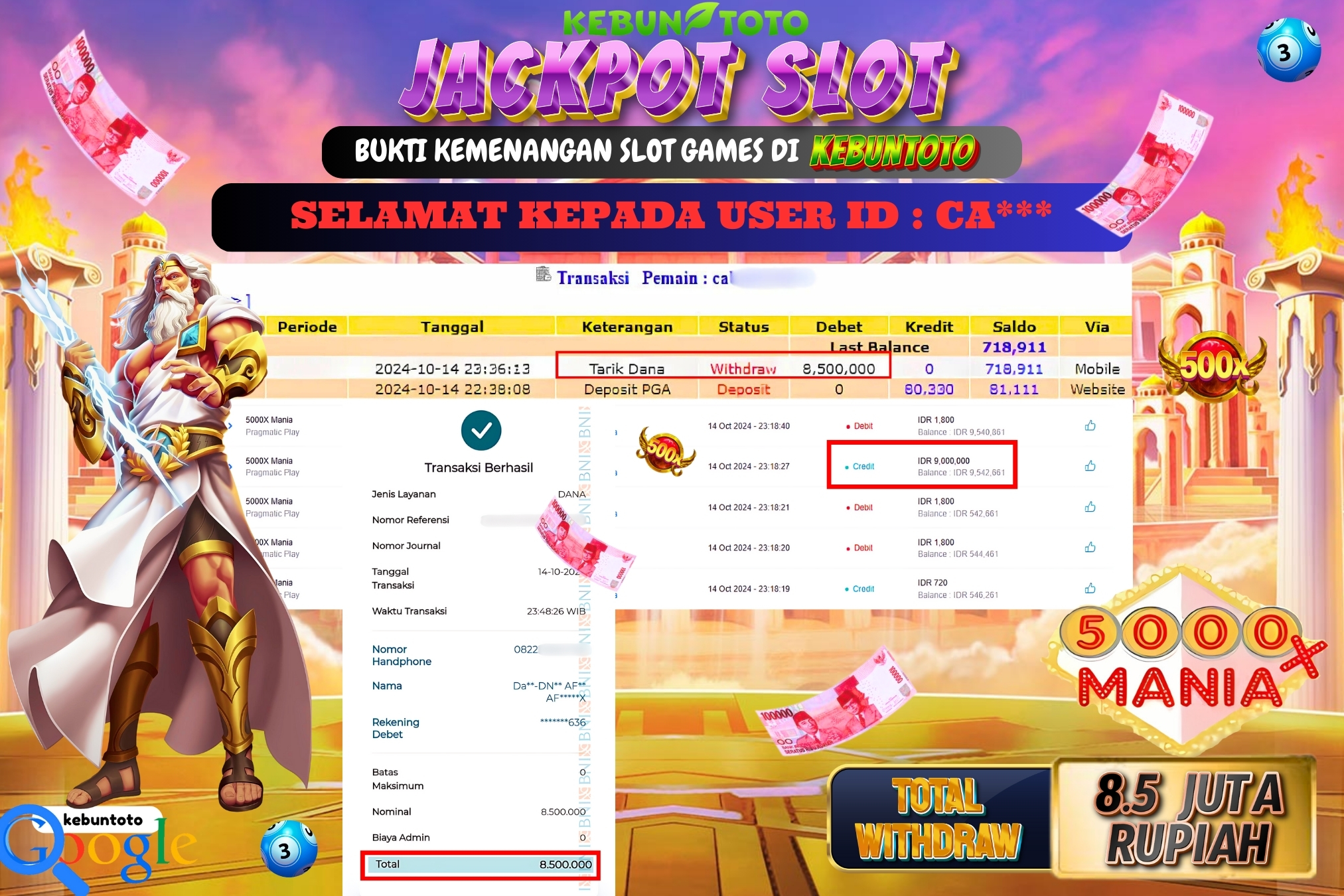 KEBUNTOTO JACKPOT SLOT 5000x MANIA Rp.8.500.000,- LUNAS