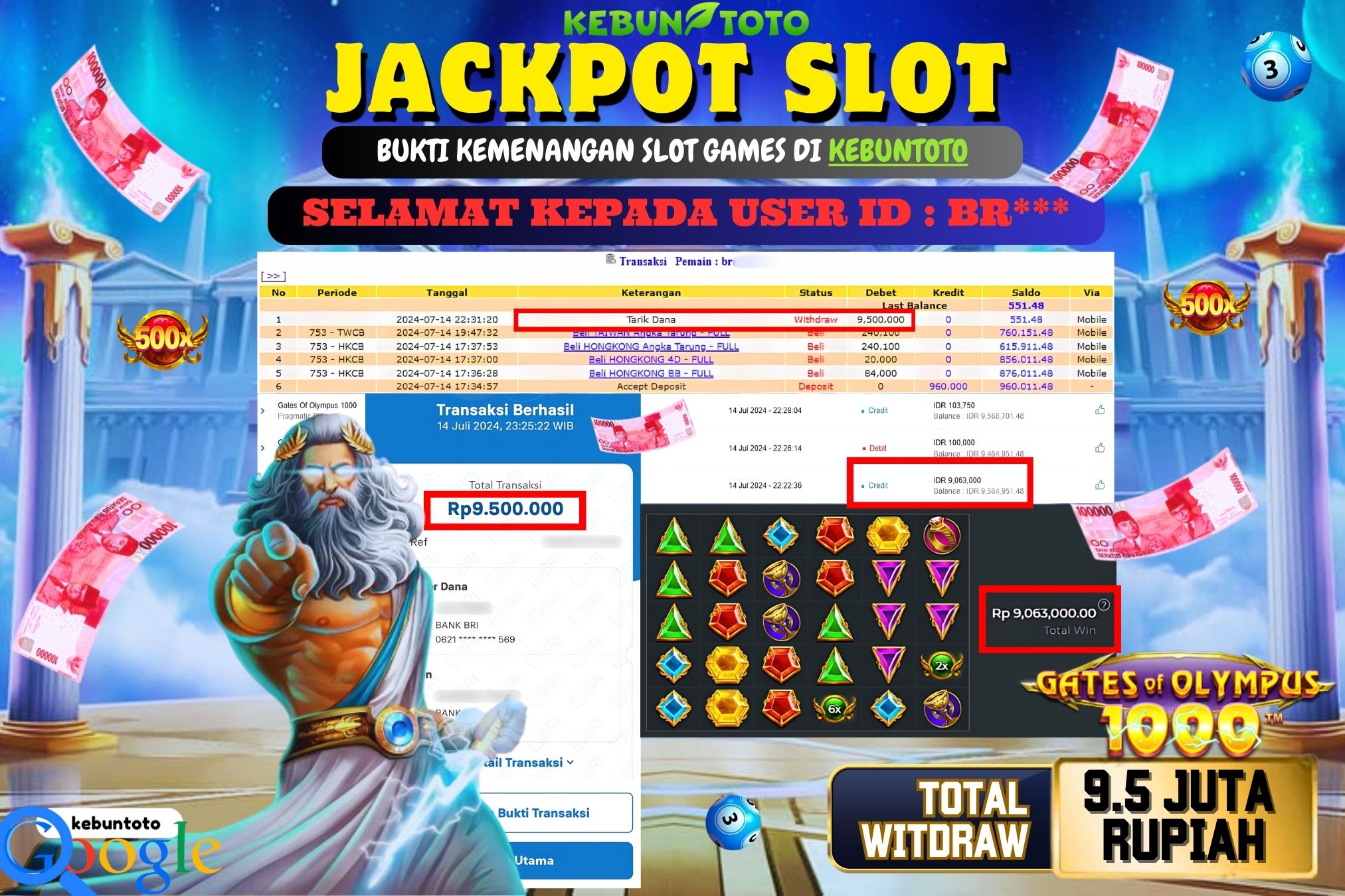 KEBUNTOTO JACKPOT SLOT GATES OF OLYMPUS 1000 Rp.9.500.000,- LUNAS