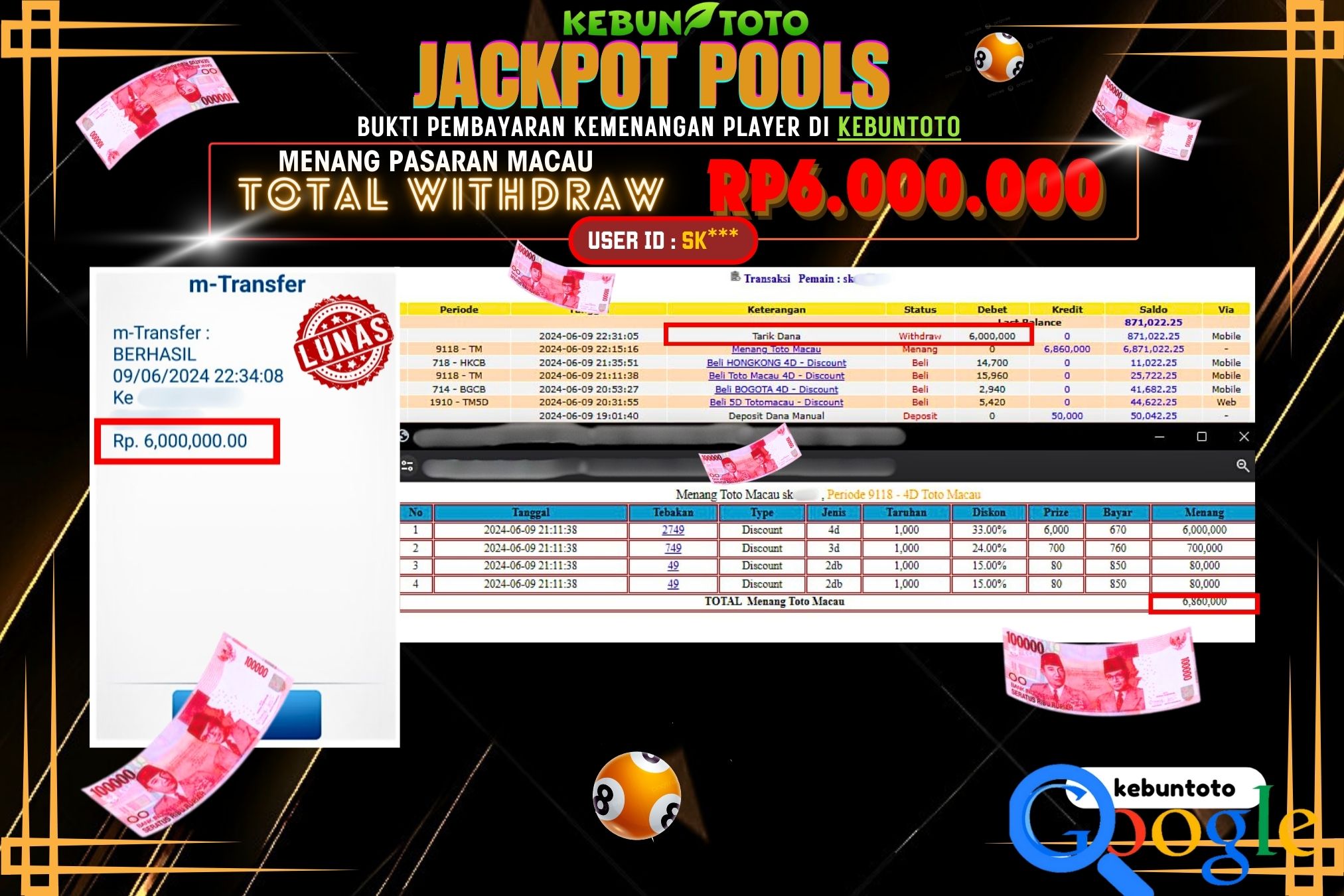 KEBUNTOTO JACKPOT TOGEL PASARAN MACAU Rp.6.000.000,- LUNAS