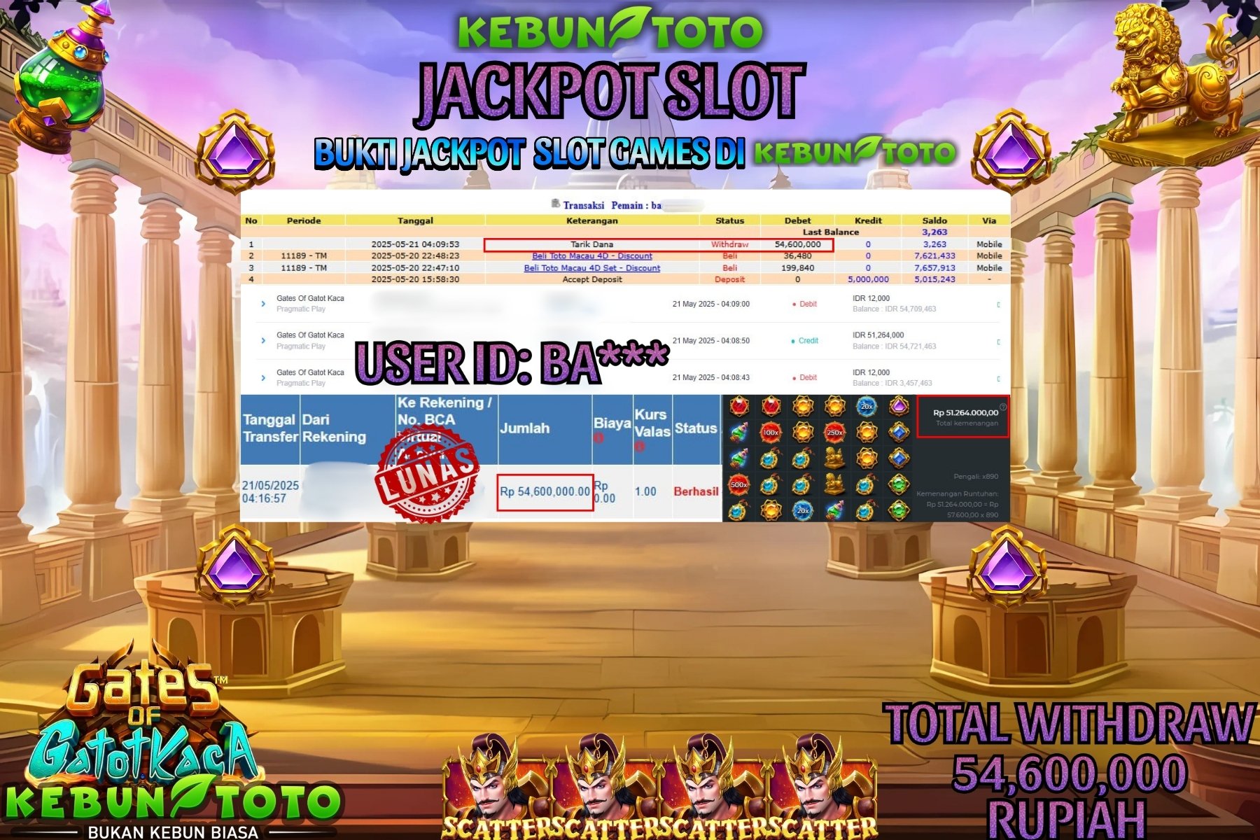 KEBUNTOTO JACKPOT SLOT GATES OF GATOT KACA Rp 54.600.00,- LUNAS