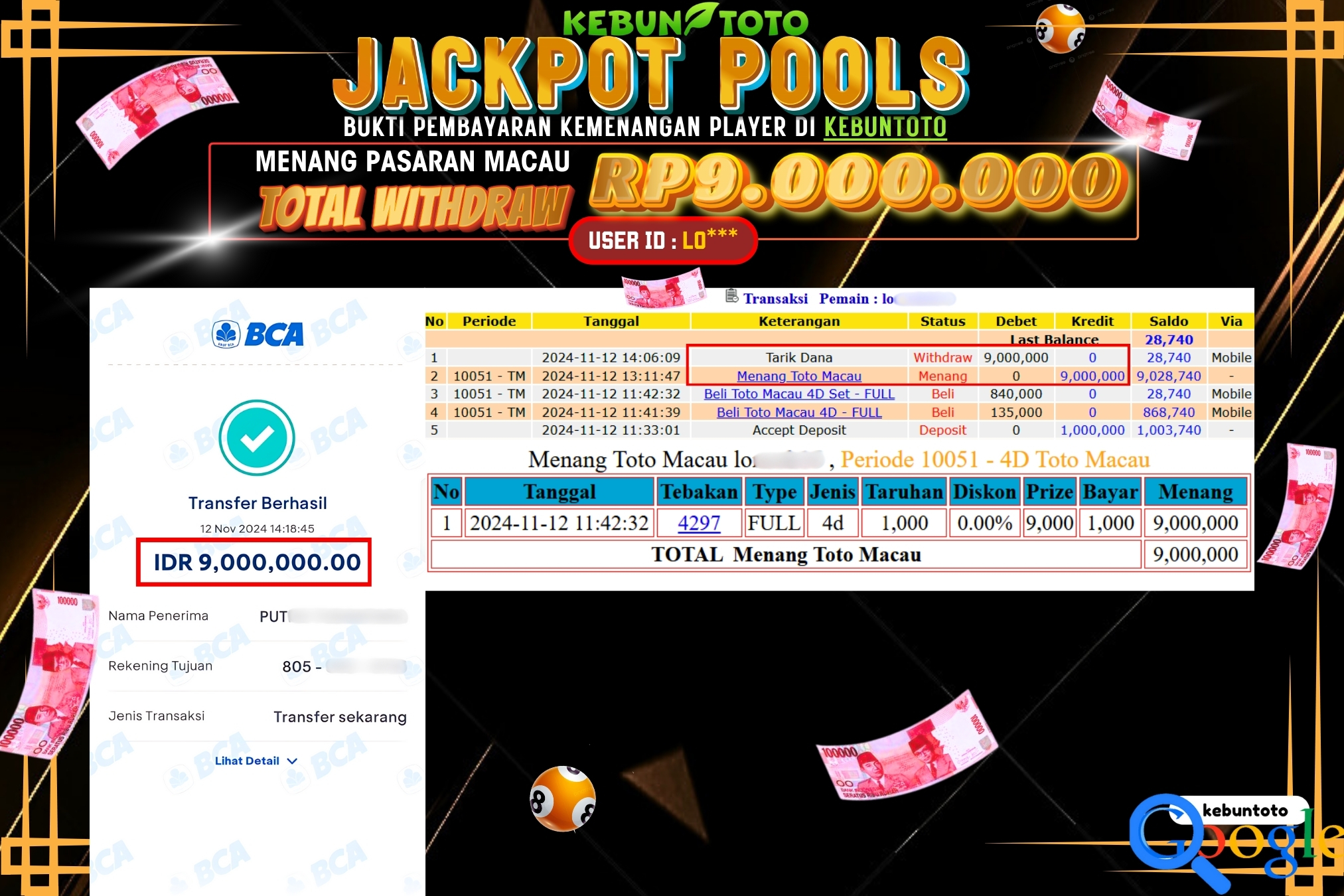 KEBUNTOTO JACKPOT TOGEL PASARAN MACAU Rp.9.000.000,- LUNAS