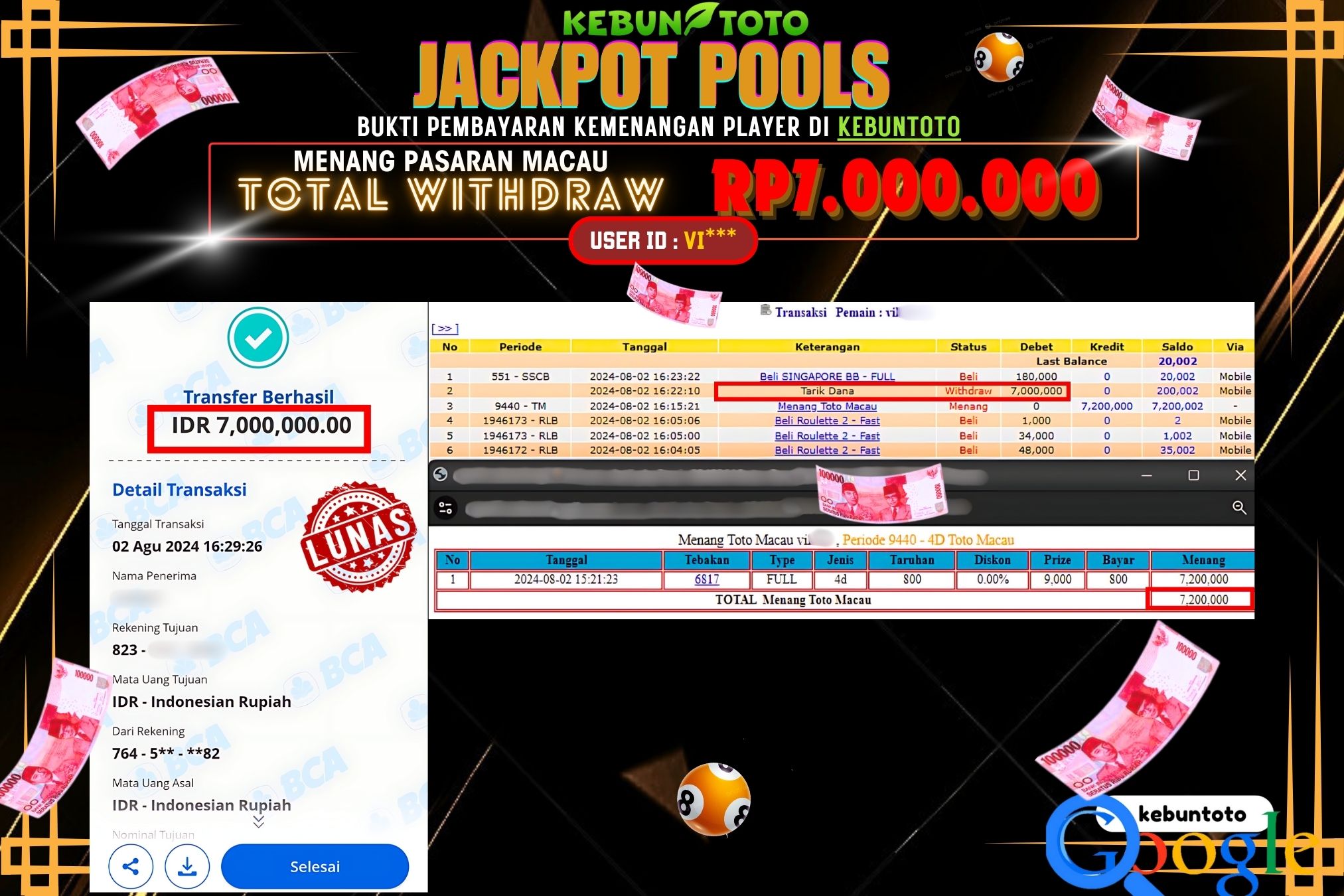 KEBUNTOTO JACKPOT TOGEL PASARAN MACAU Rp.7.000.000,- LUNAS