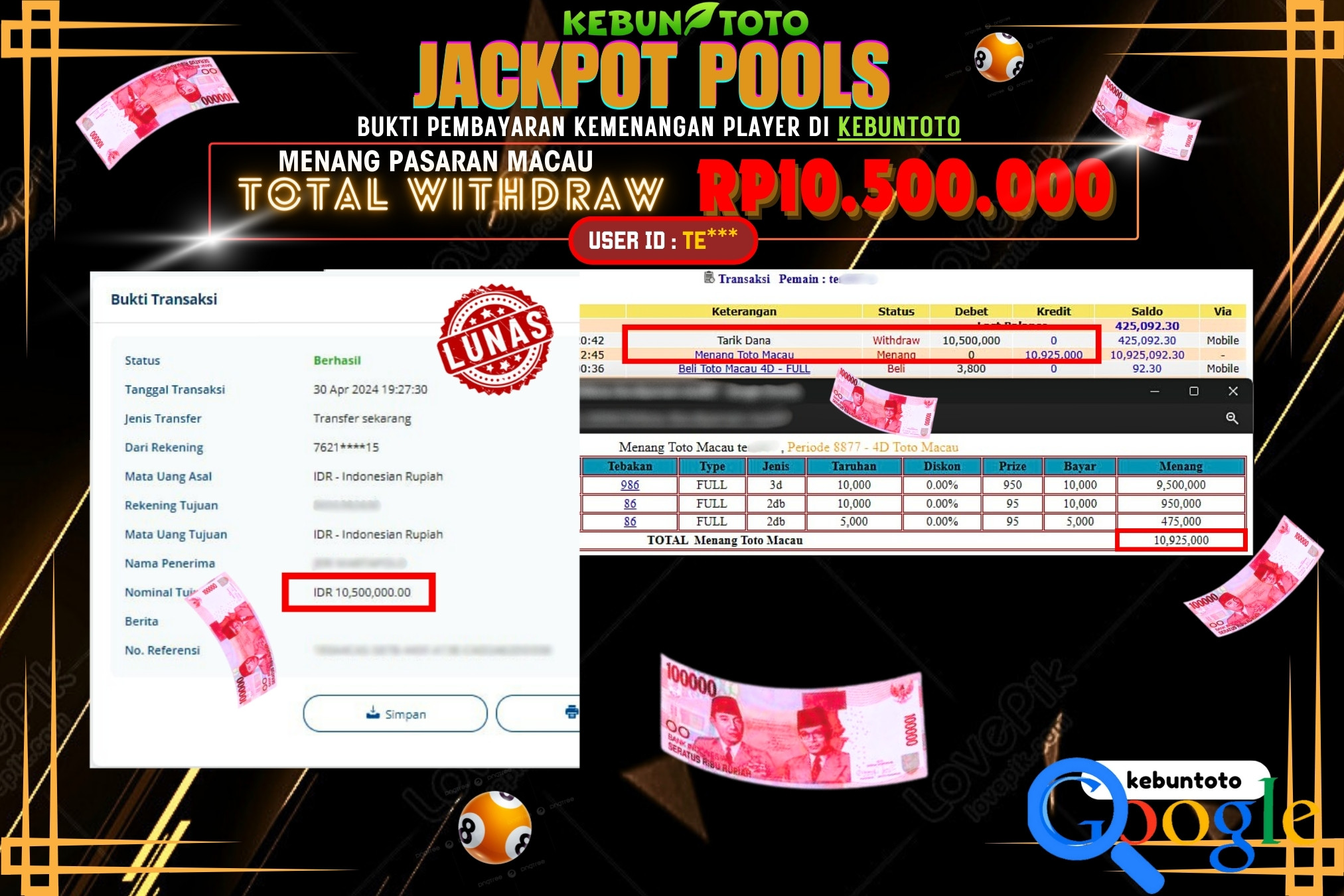 KEBUNTOTO JACKPOT TOGEL PASARAN MACAU Rp.10.500.000,- LUNAS