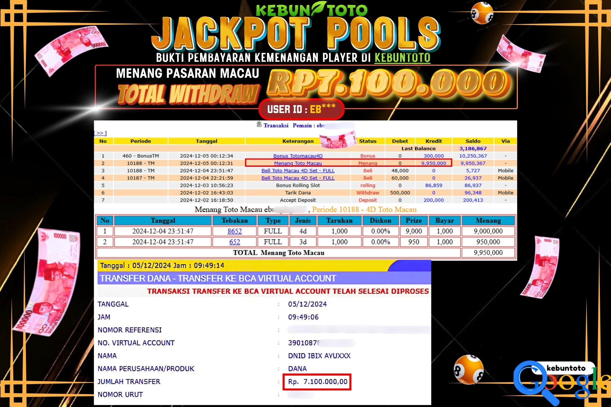 KEBUNTOTO JACKPOT TOGEL PASARAN MACAU Rp.7.100.000,- LUNAS