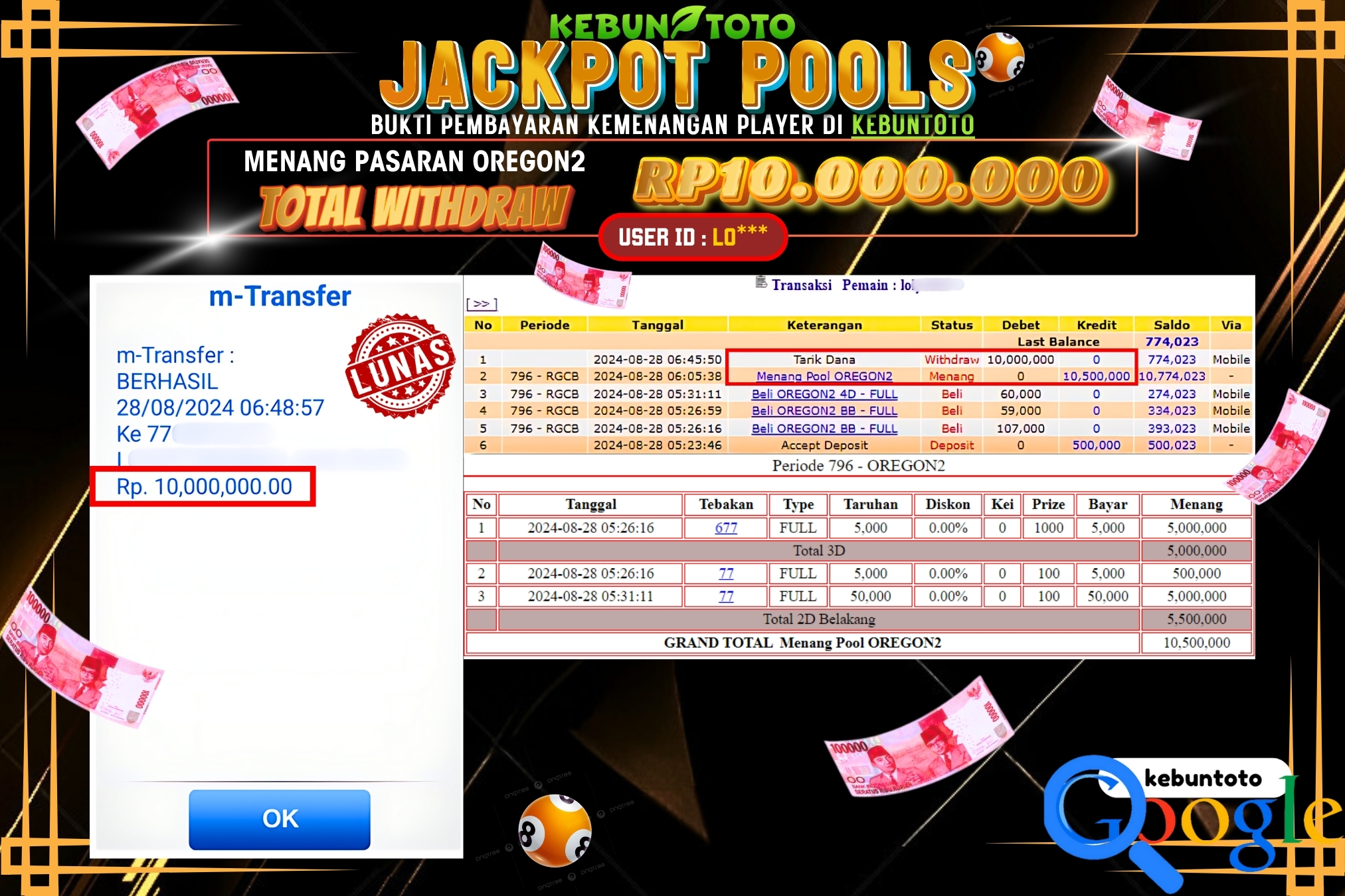 KEBUNTOTO JACKPOT TOGEL PASARAN OREGON 2 Rp.10.000.000,- LUNAS
