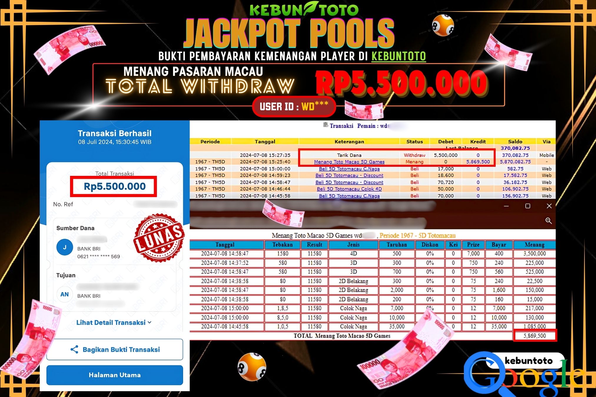 KEBUNTOTO JACKPOT TOGEL PASARAN MACAU Rp.5.500.000,- LUNAS