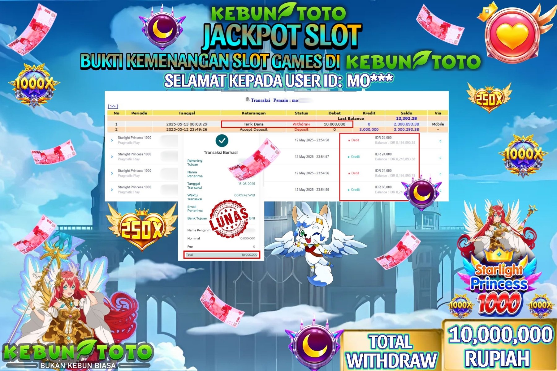 KEBUNTOTO JACKPOT SLOT STARLIGHT PRINCES 1000 Rp 10.000.000 ,- LUNAS