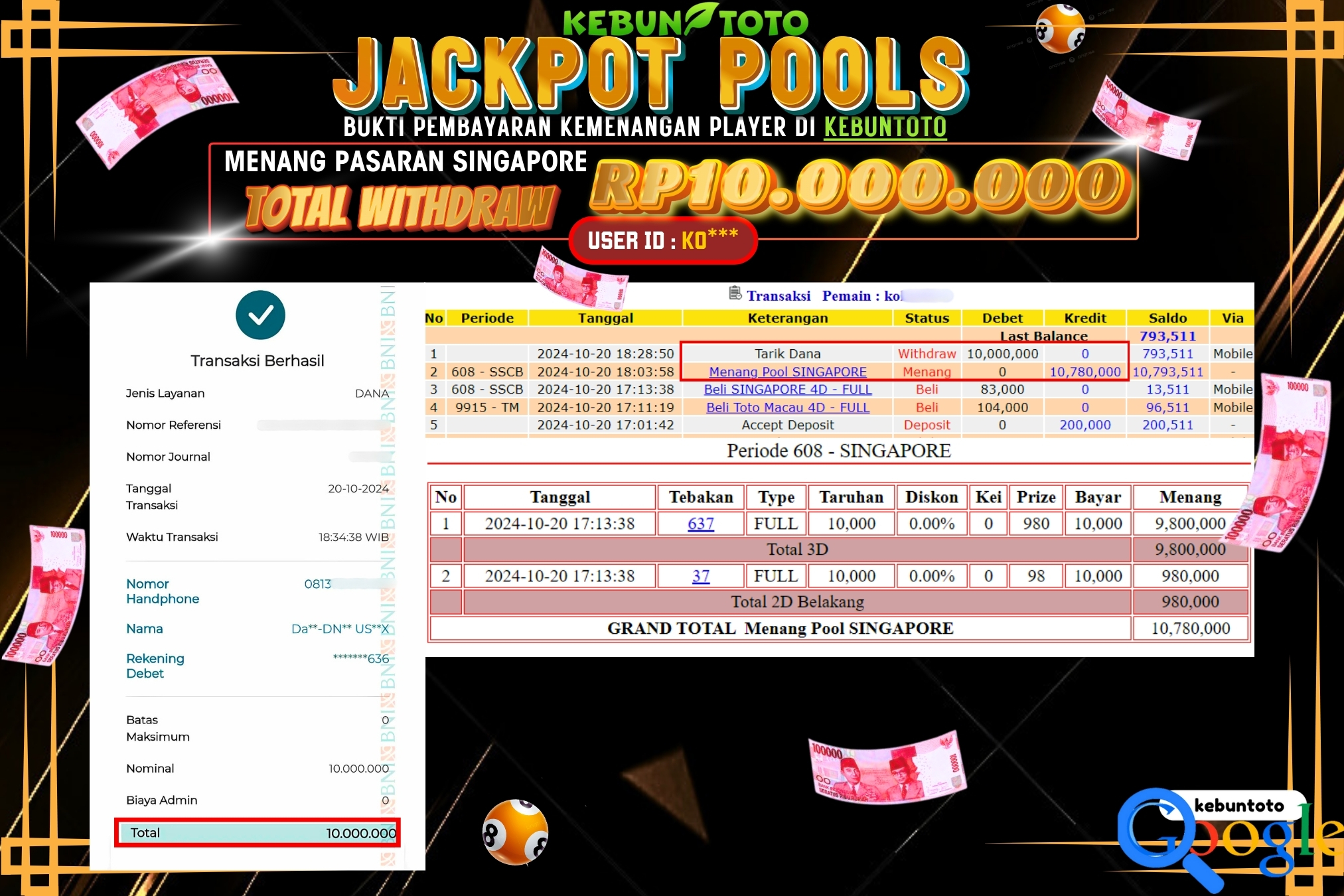 KEBUNTOTO JACKPOT TOGEL PASARAN SINGAPORE Rp.10.000.000,- LUNAS