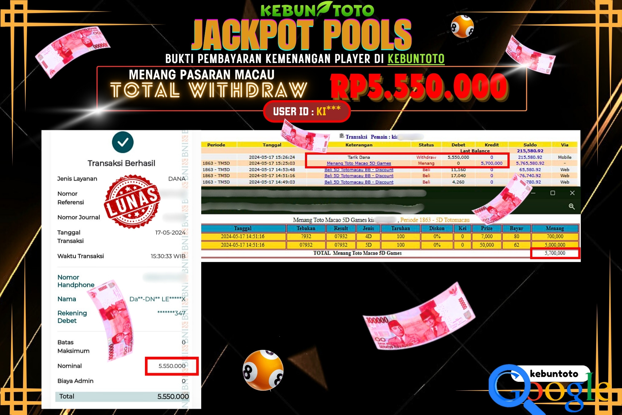 KEBUNTOTO JACKPOT TOGEL PASARAN MACAU Rp.5.550.000,- LUNAS