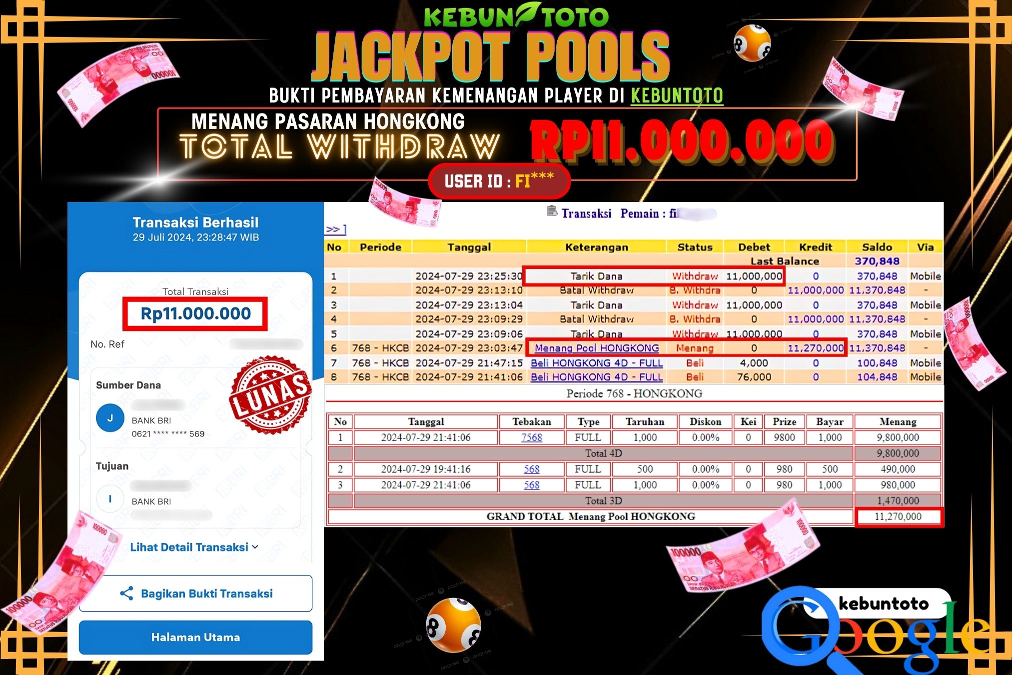 KEBUNTOTO JACKPOT TOGEL PASARAN HONGKONG Rp.11.000.000,- LUNAS