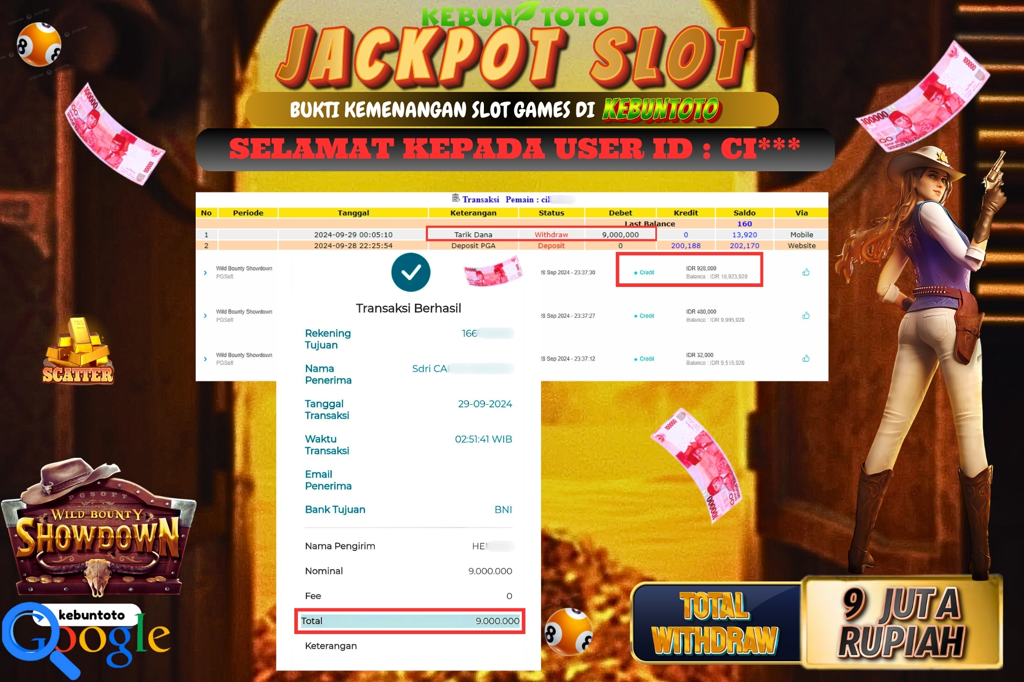 KEBUNTOTO JACKPOT SLOT WILD BOUNTY SHOWDOWN Rp.9.000.000,- LUNAS