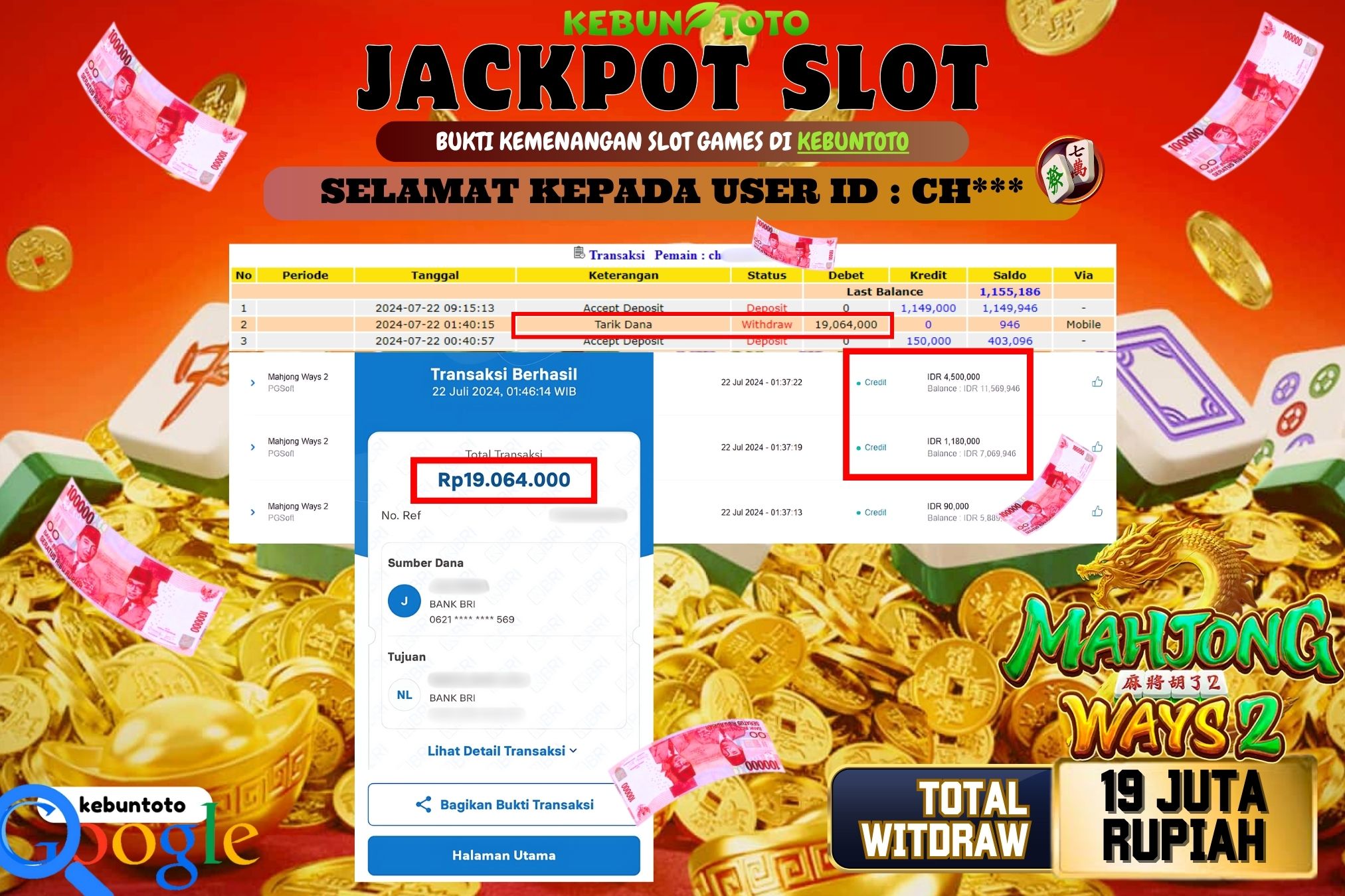 KEBUNTOTO JACKPOT SLOT MAHJONG WAYS 2 Rp.19.064.000,- LUNAS