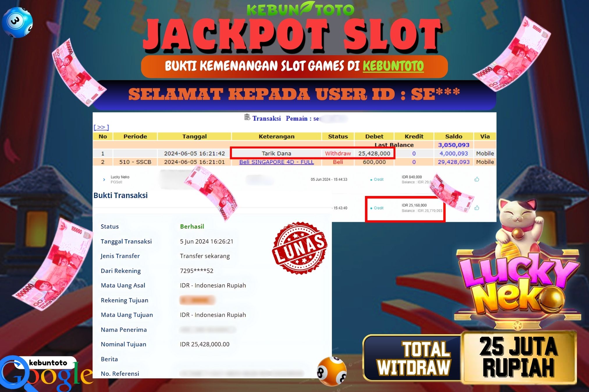 KEBUNTOTO JACKPOT SLOT LUCKY NEKO Rp.25.428.000,- LUNAS