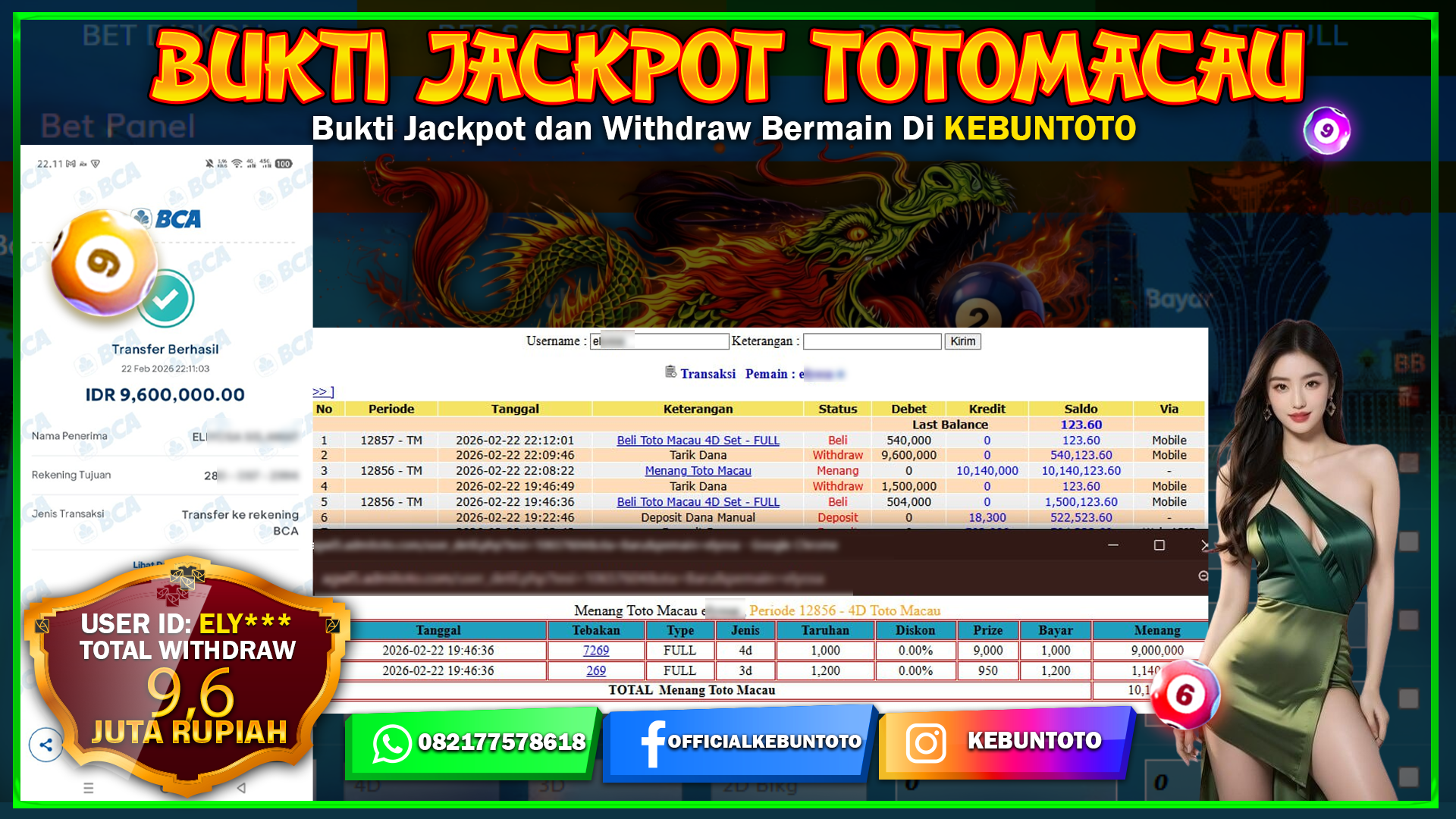 Bukti Kemenangan Rp 9.600.000 TOTO MACAU DI KEBUNTOTO!
