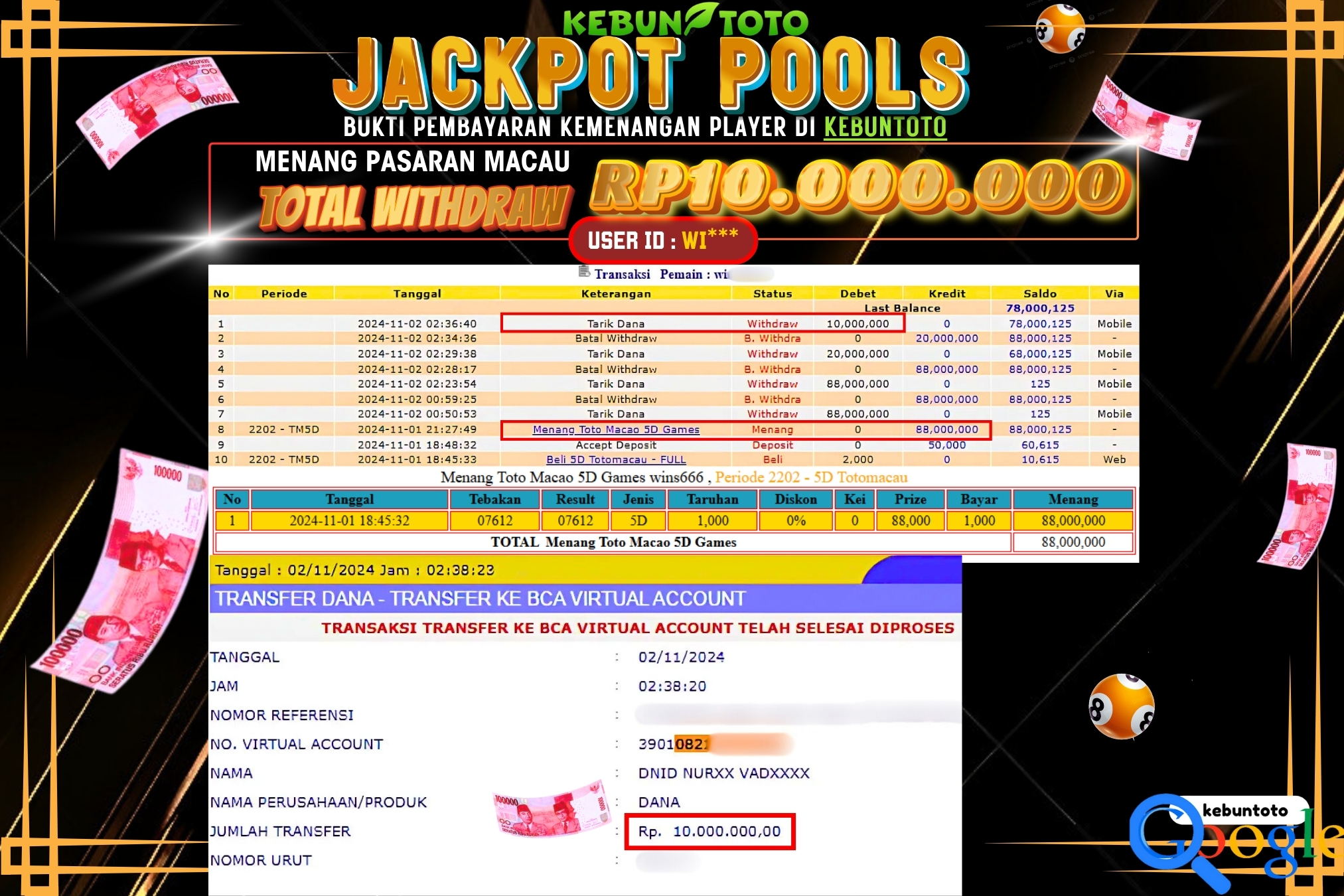 KEBUNTOTO JACKPOT TOGEL PASARAN MACAU Rp.10.000.000,- LUNAS