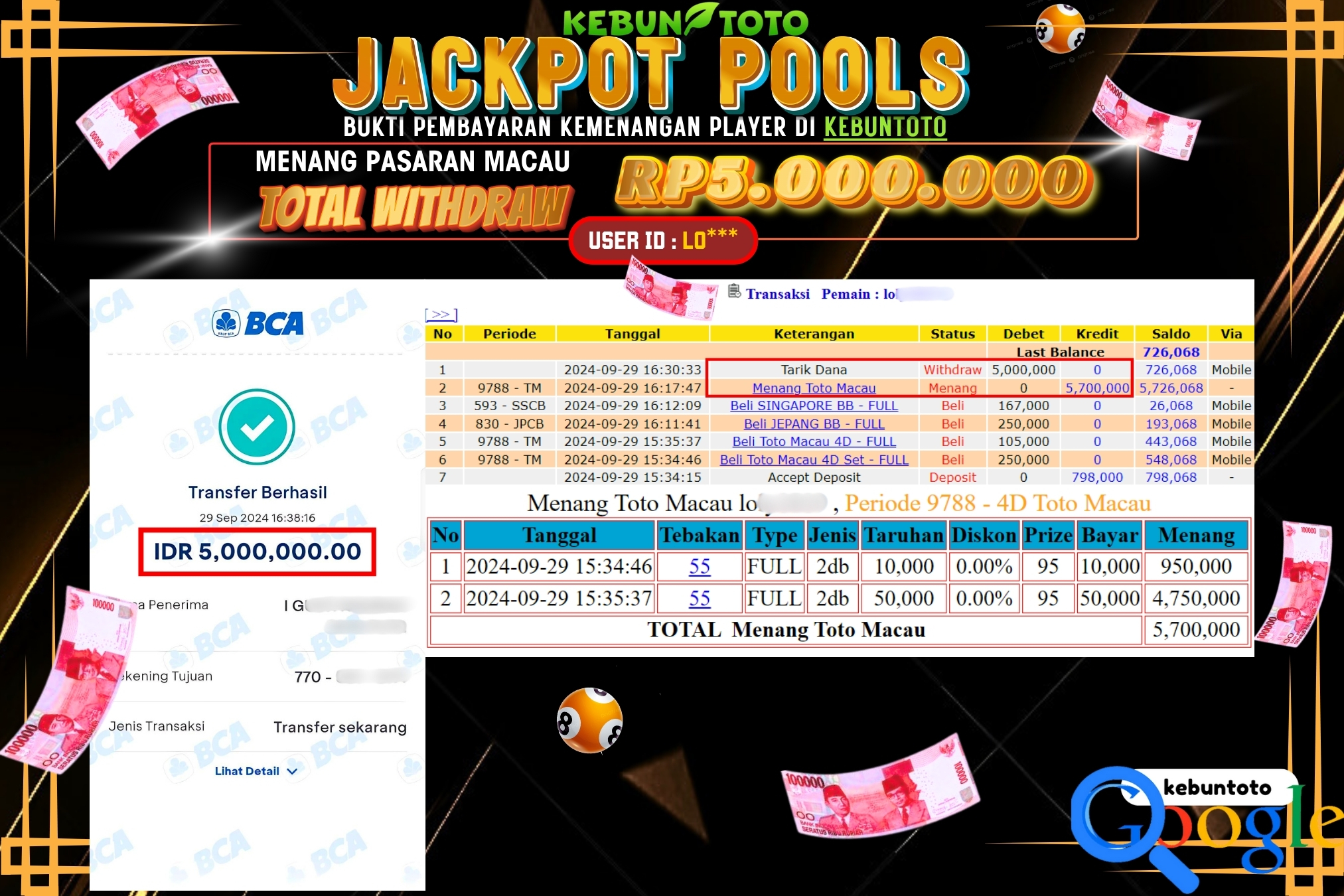 KEBUNTOTO JACKPOT TOGEL PASARAN MACAU Rp.5.000.000,- LUNAS