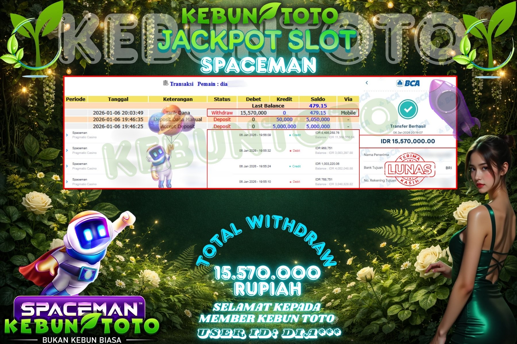 Bukti Kemenangan Rp 15.570.000 SLOT SPACEMAN di KEBUNTOTO!