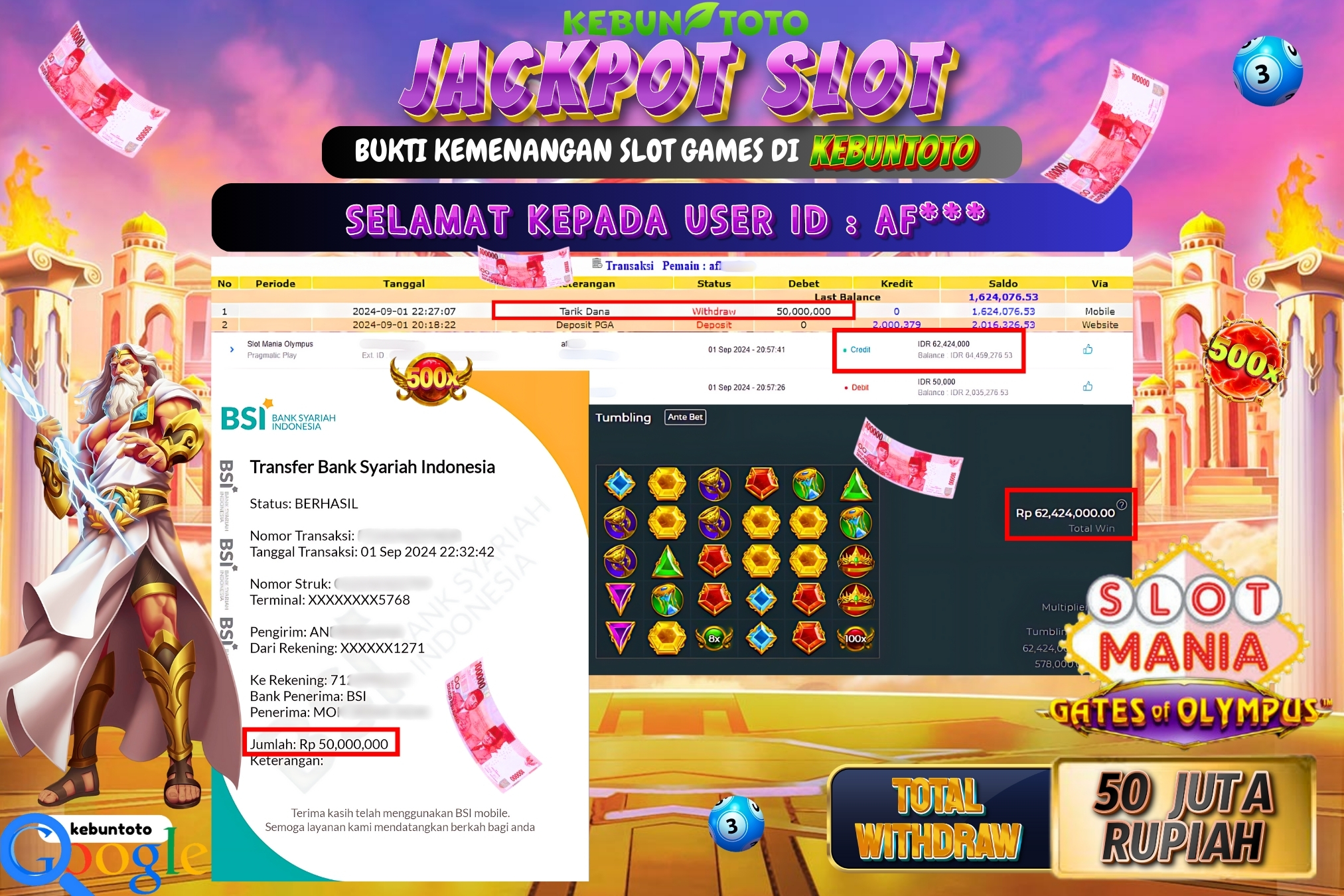 KEBUNTOTO JACKPOT SLOT MANIA OLYMPUS Rp.50.000.000,- LUNAS