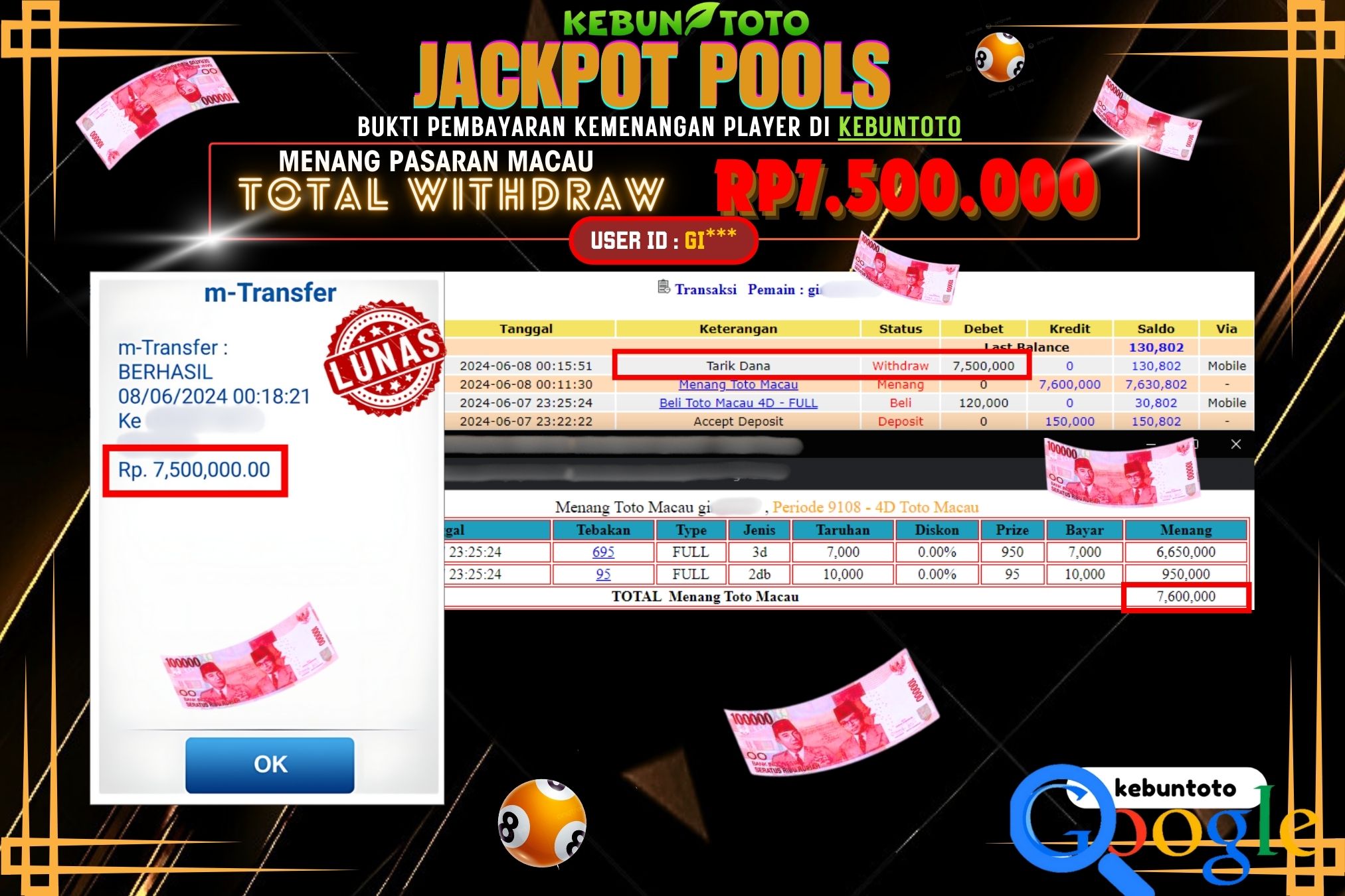 KEBUNTOTO JACKPOT TOGEL PASARAN MACAU Rp.7.500.000,- LUNAS