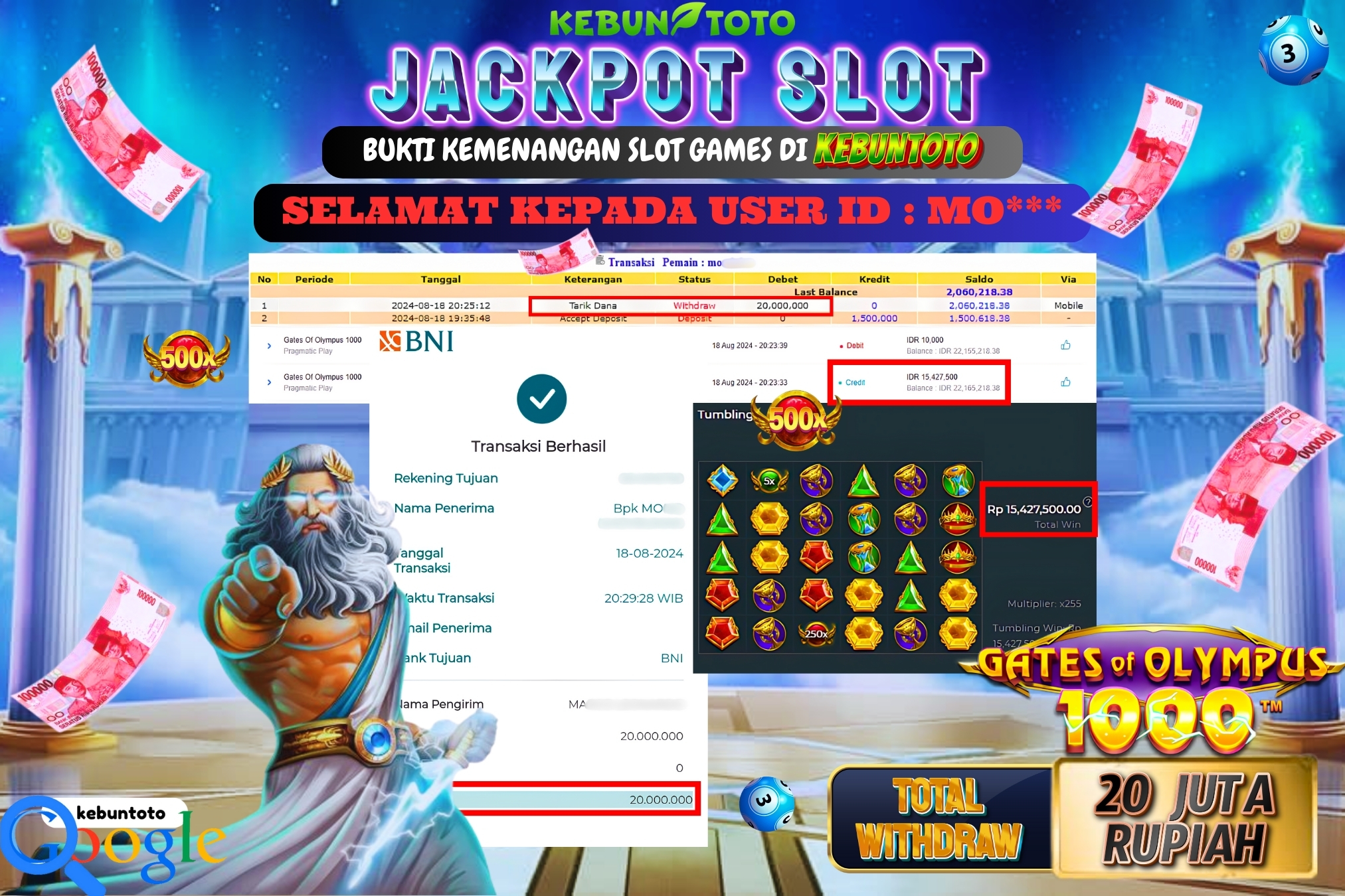 KEBUNTOTO JACKPOT SLOT GATES OF OLYMPUS 1000 Rp.20.000.000,- LUNAS