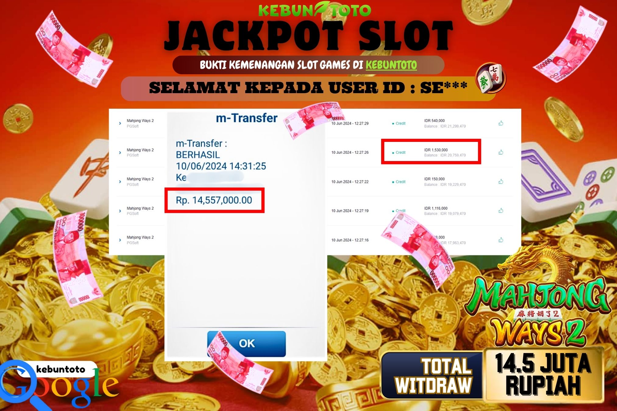 KEBUNTOTO JACKPOT SLOT MAHJONG WAYS 2 Rp.14.557.000,- LUNAS