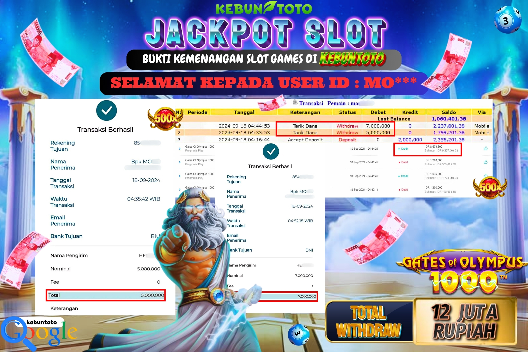 KEBUNTOTO JACKPOT SLOT GATES OF OLYMPUS 1000 Rp.12.000.000,- LUNAS