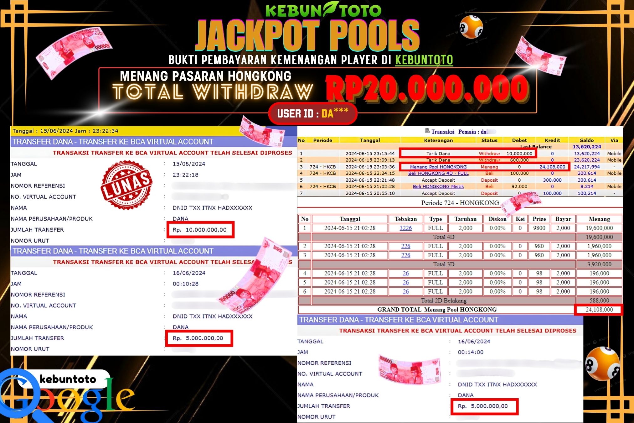 KEBUNTOTO JACKPOT TOGEL PASARAN HONGKONG Rp.20.000.000,- LUNAS