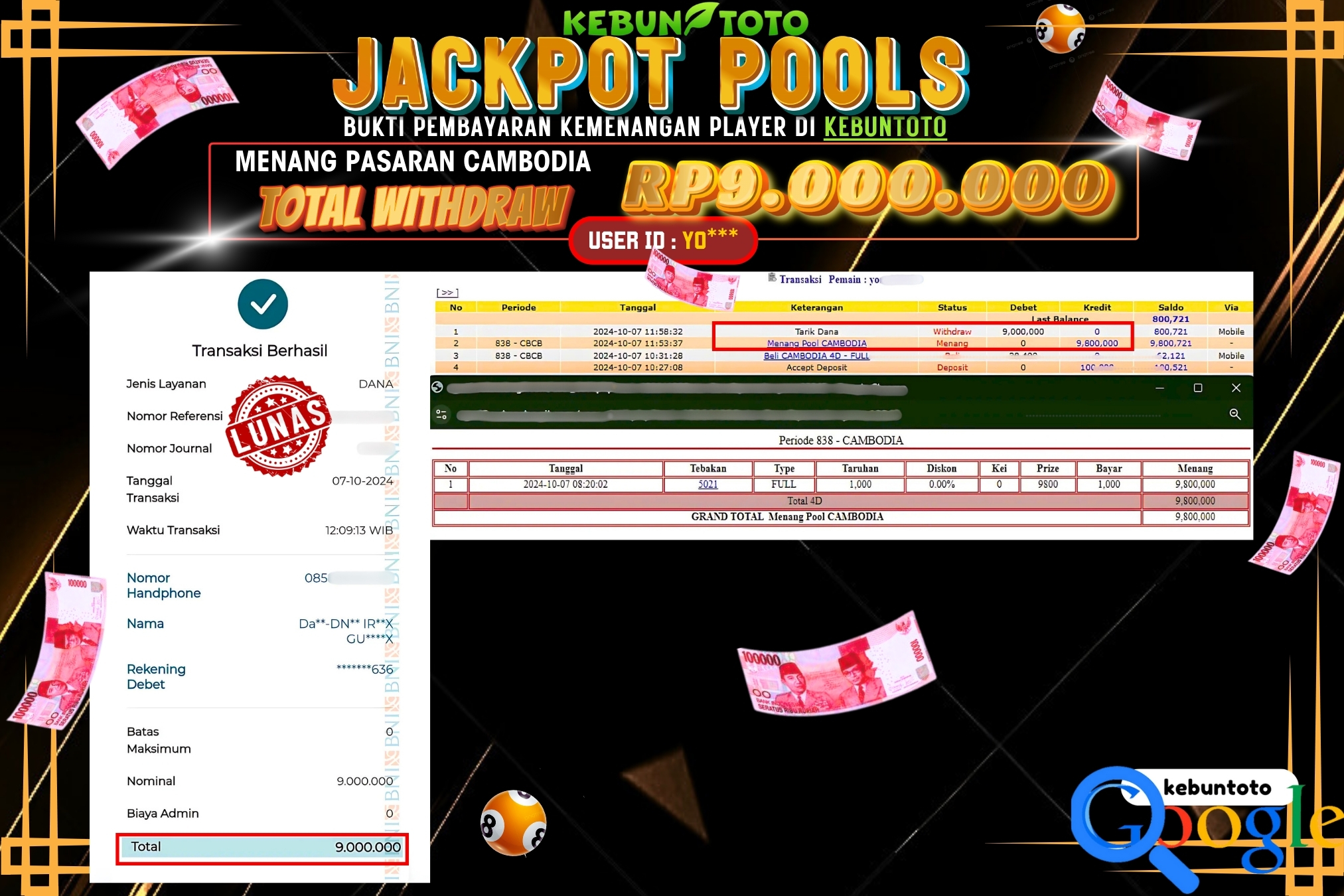 KEBUNTOTO JACKPOT TOGEL PASARAN CAMBODIA Rp.9.000.000,- LUNAS