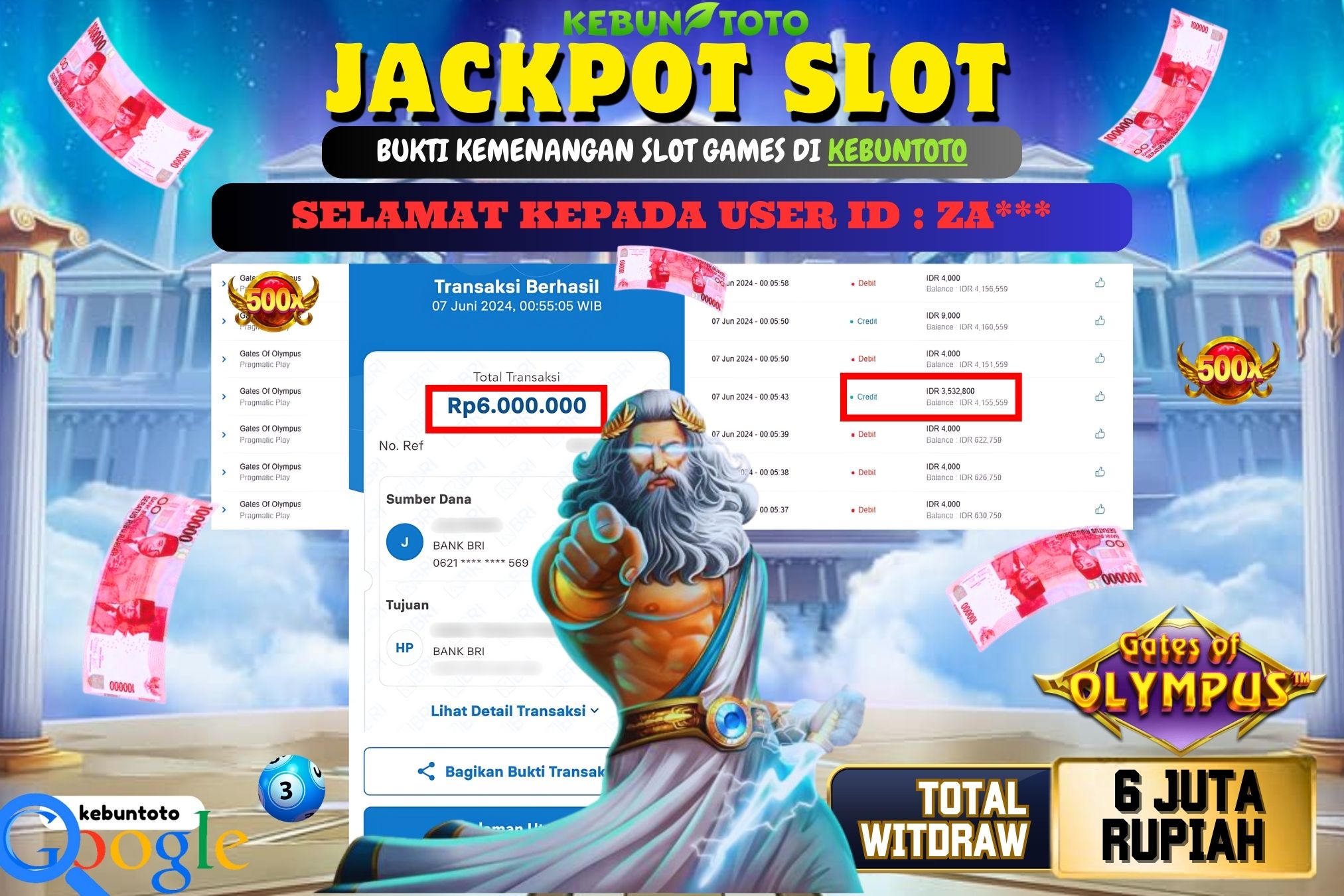 KEBUNTOTO JACKPOT SLOT GATES OF OLYMPUS Rp.6.000.000,- LUNAS